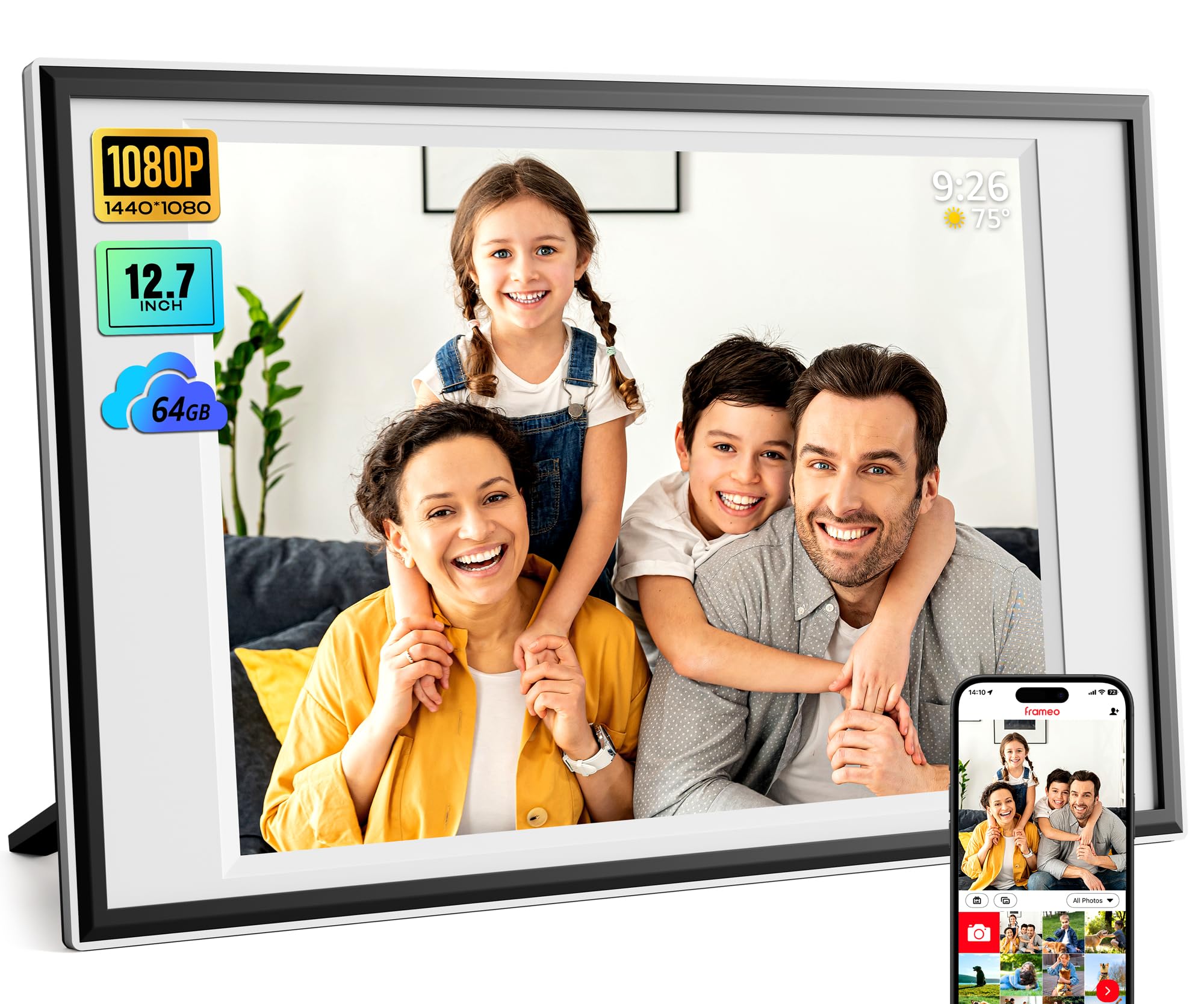 KPKUE Frameo Digital Picture Frame displaying a family photo