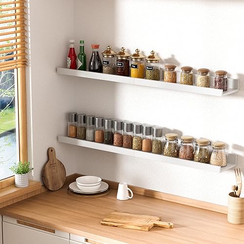 Miniatura 6 de upsimples Estantes flotantes para pared, estantes de pared para decoración y almacenamiento, juego de 6, estante de madera montado en la pared para