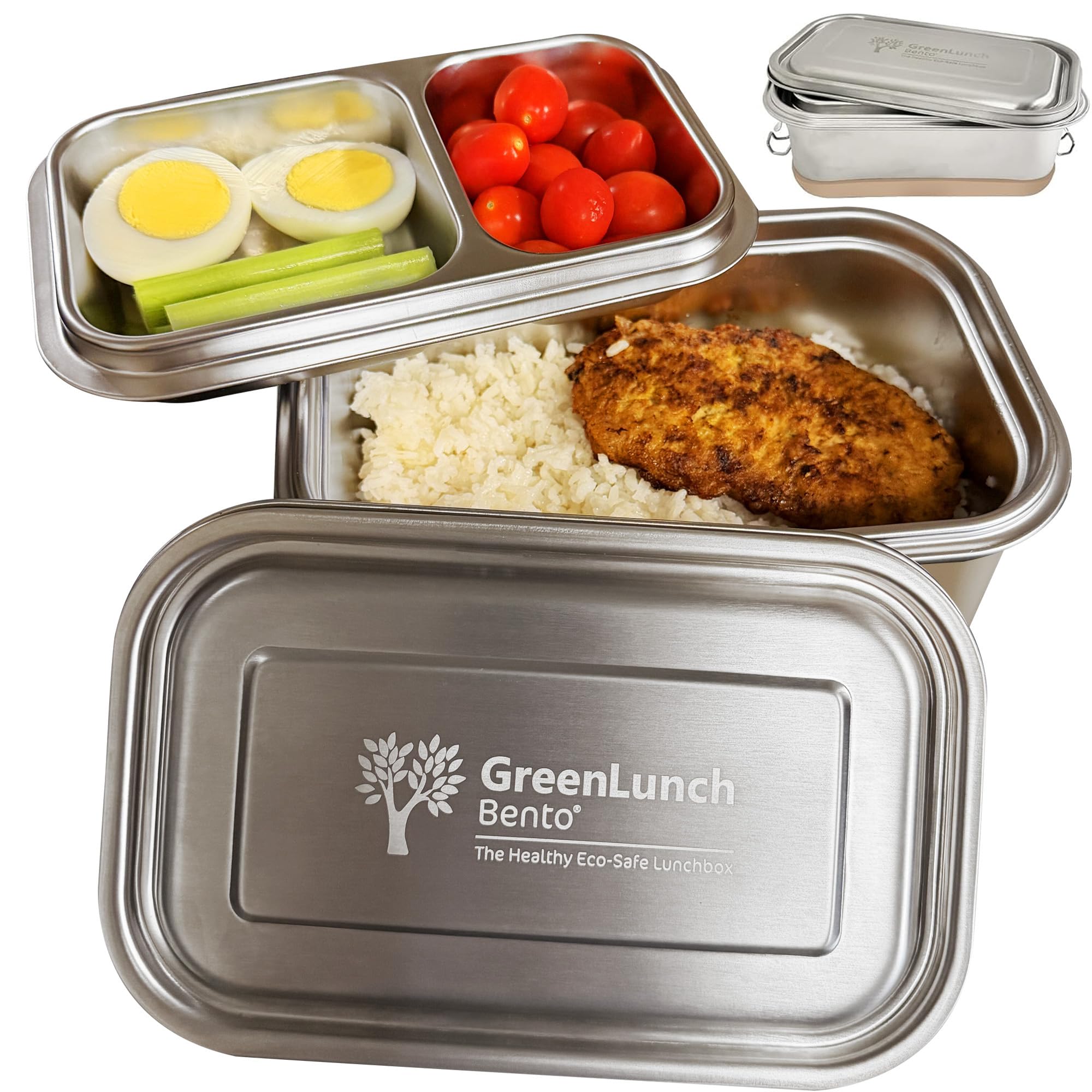 GreenLunch Stainless Steel Bento Box for Adults & Teens, 6 Cup, Brown