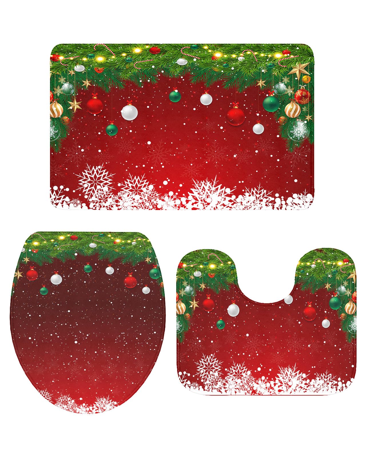 Amazon.com: Goricna Christmas Bathroom Rugs Sets 3 Piece Xmas Baubles ...