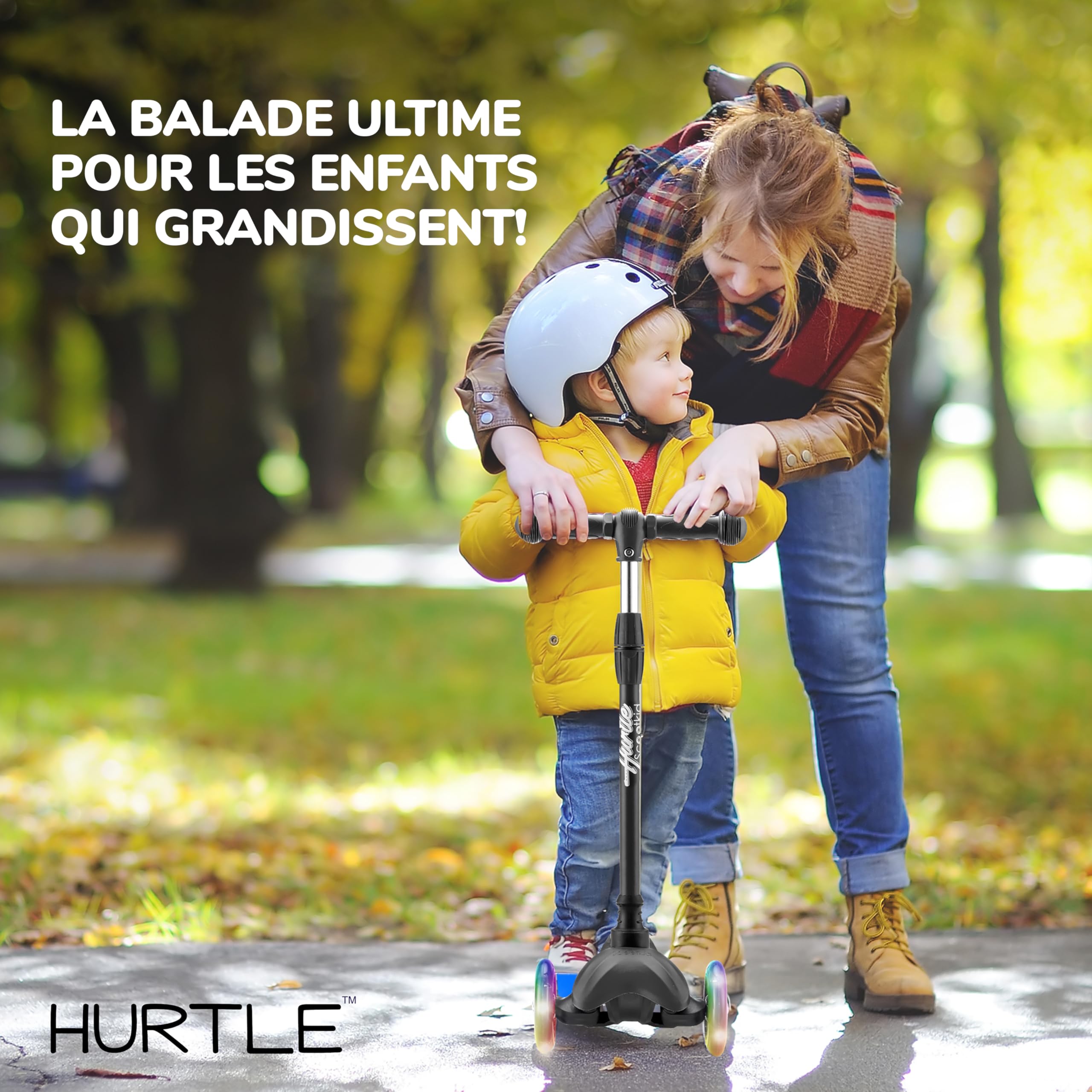 Hurtle Trottinette Enfant et Tout-Petit – Trottinette Tricycle de Qualité avec Plateau Stable et Roues à LED Lumineuses