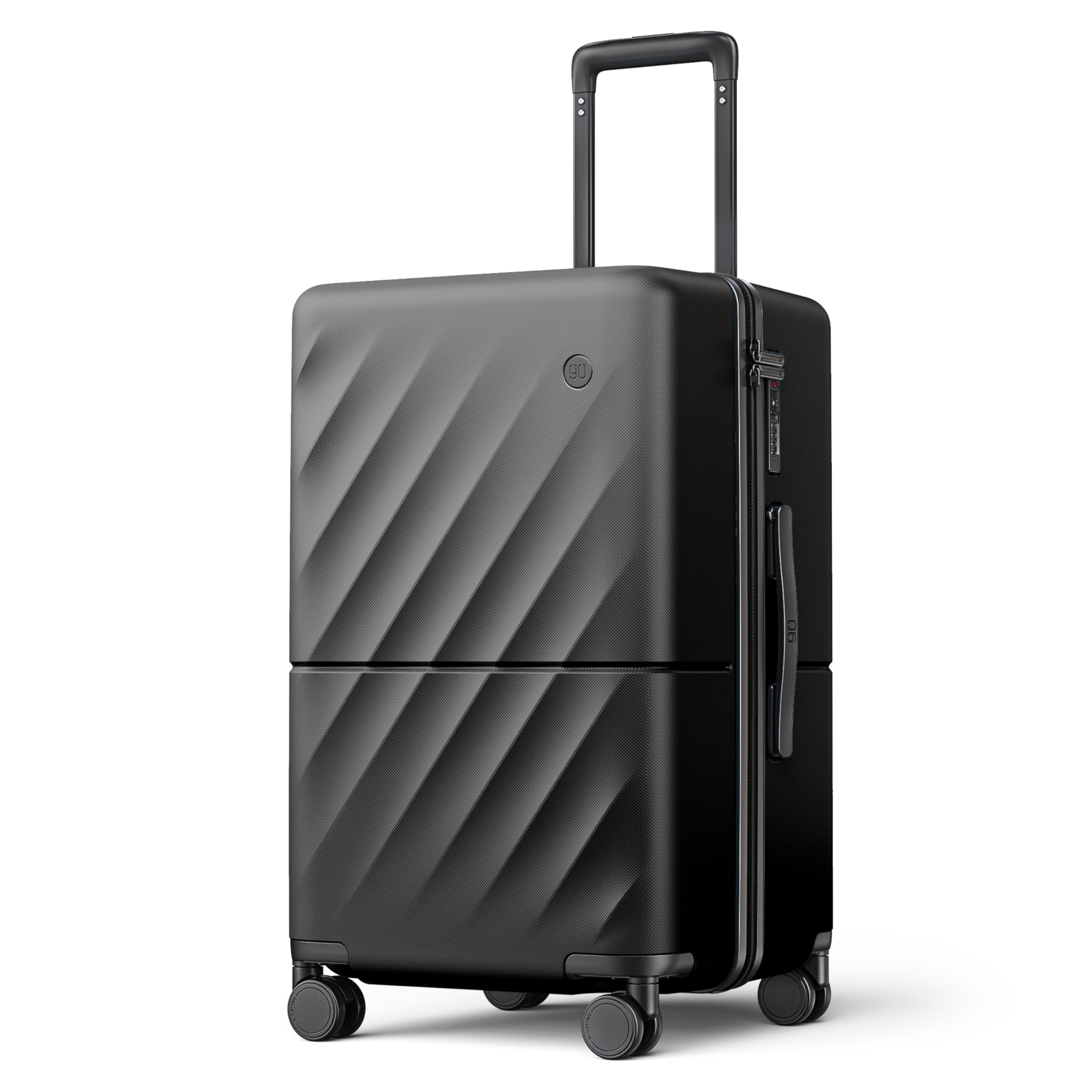 NINETYGOTrunk Luggage 22 Inch, Small Checked Luggage with Double Spinner Wheels, Anti-Burst Zipper, Hard Case PC Suitcase, Lightweight Travel Luggage, TSA Approved (Onyx Black, Hudson)