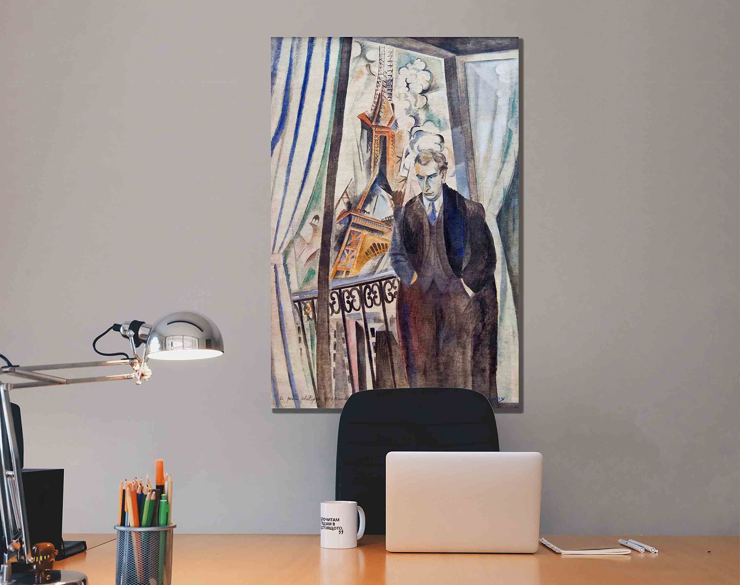 Portrait des Dichters Philippe Soupault von Robert Delaunay Leinwandbild Kunstdrucke l Hochformat Gerahmte Bilder für Wohnzimmer, Büro, Schlafzimmer Kunstwerk groß 86 x 61 cm (34 x 24 Zoll) A1