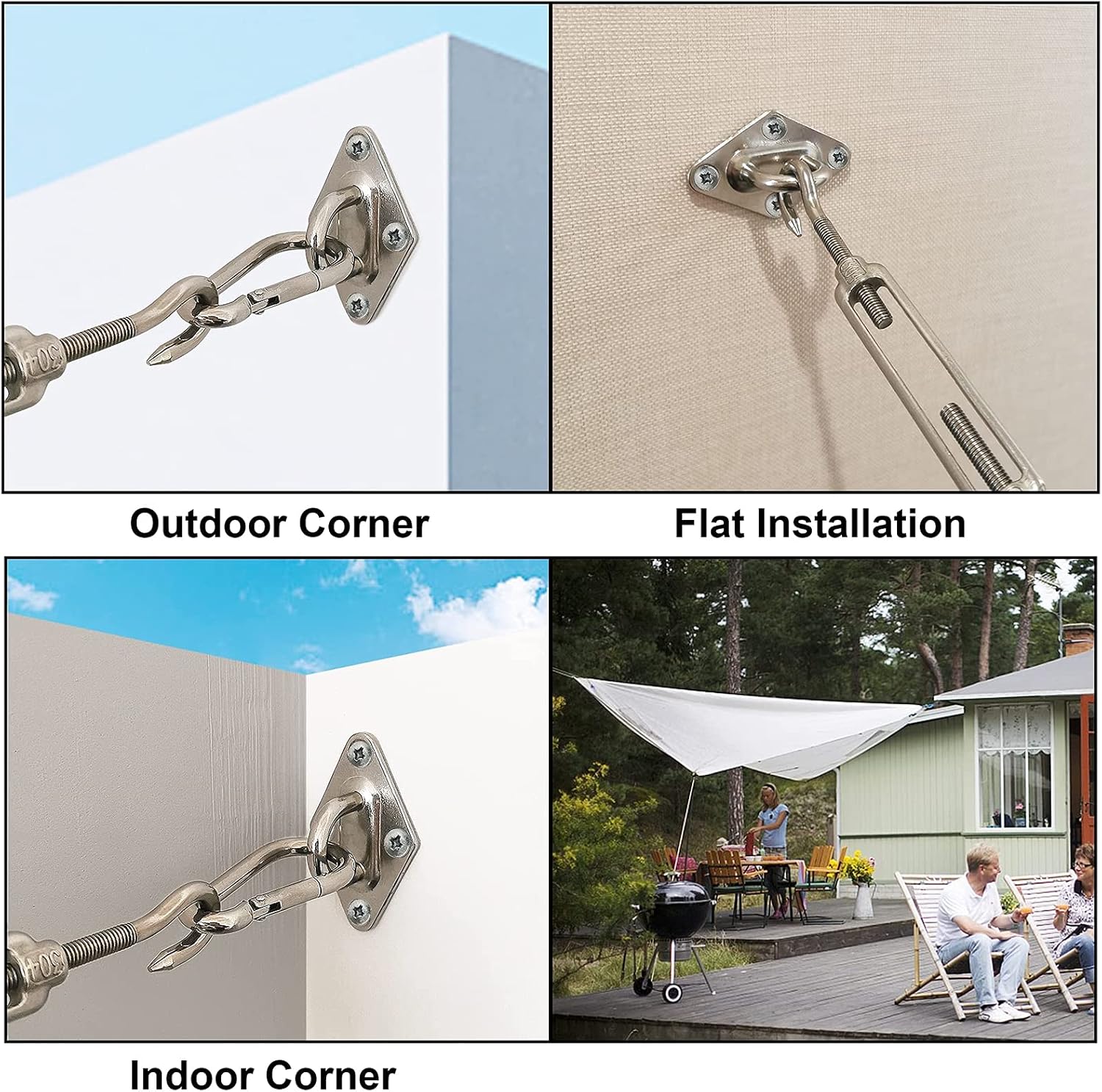 Shade Sail Hardware Kit Install Attachment Set for Triangle Rectangle Sun Shade Sail Installation, 304 Grade Stainless for Patio Garden