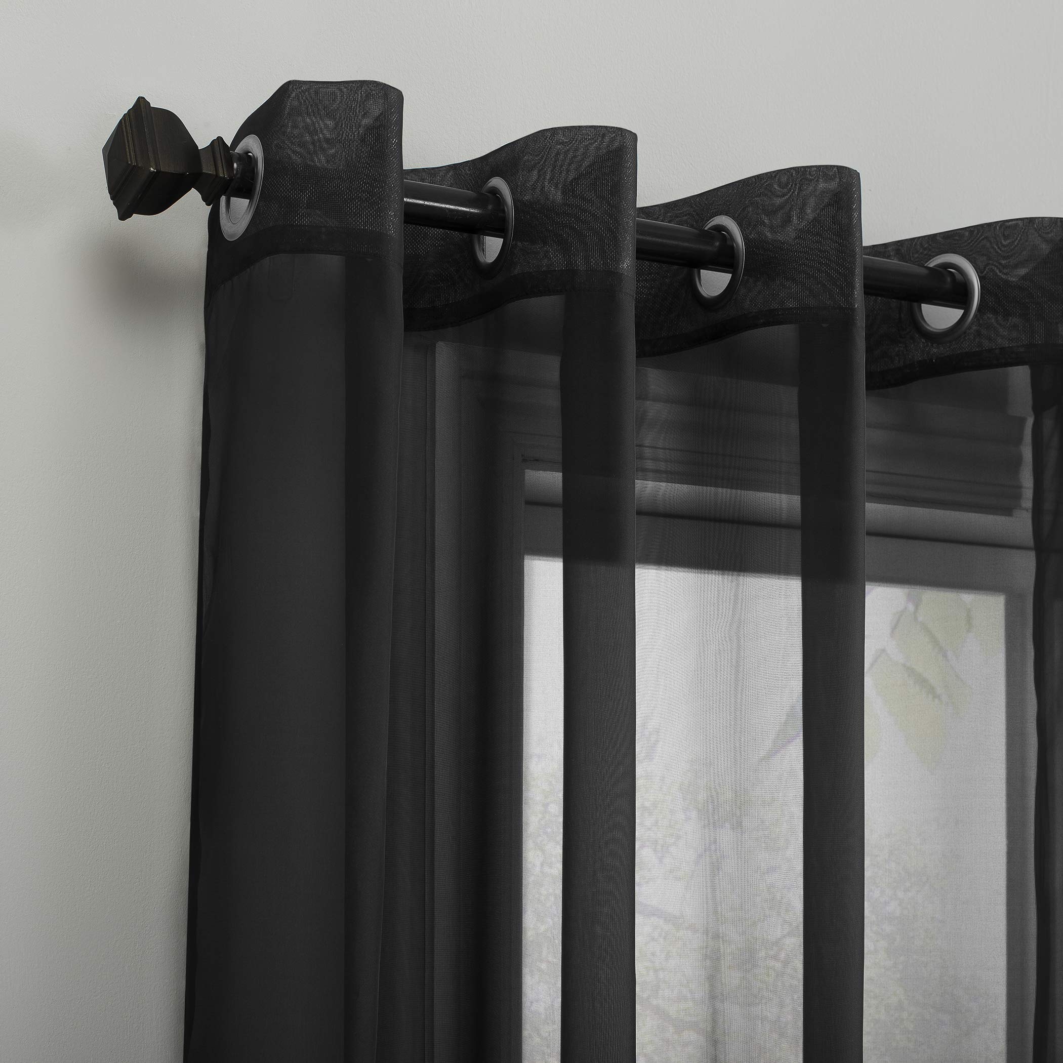 No. 918 Emily Sheer Voile Grommet Curtain Panel, 59" x 63", Black - Image 2