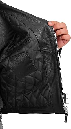 A1 FASHION GOODS Mens Genuine Cowhide Biker Leather Jacket For Men With Belt Casual Brando Coat Rock