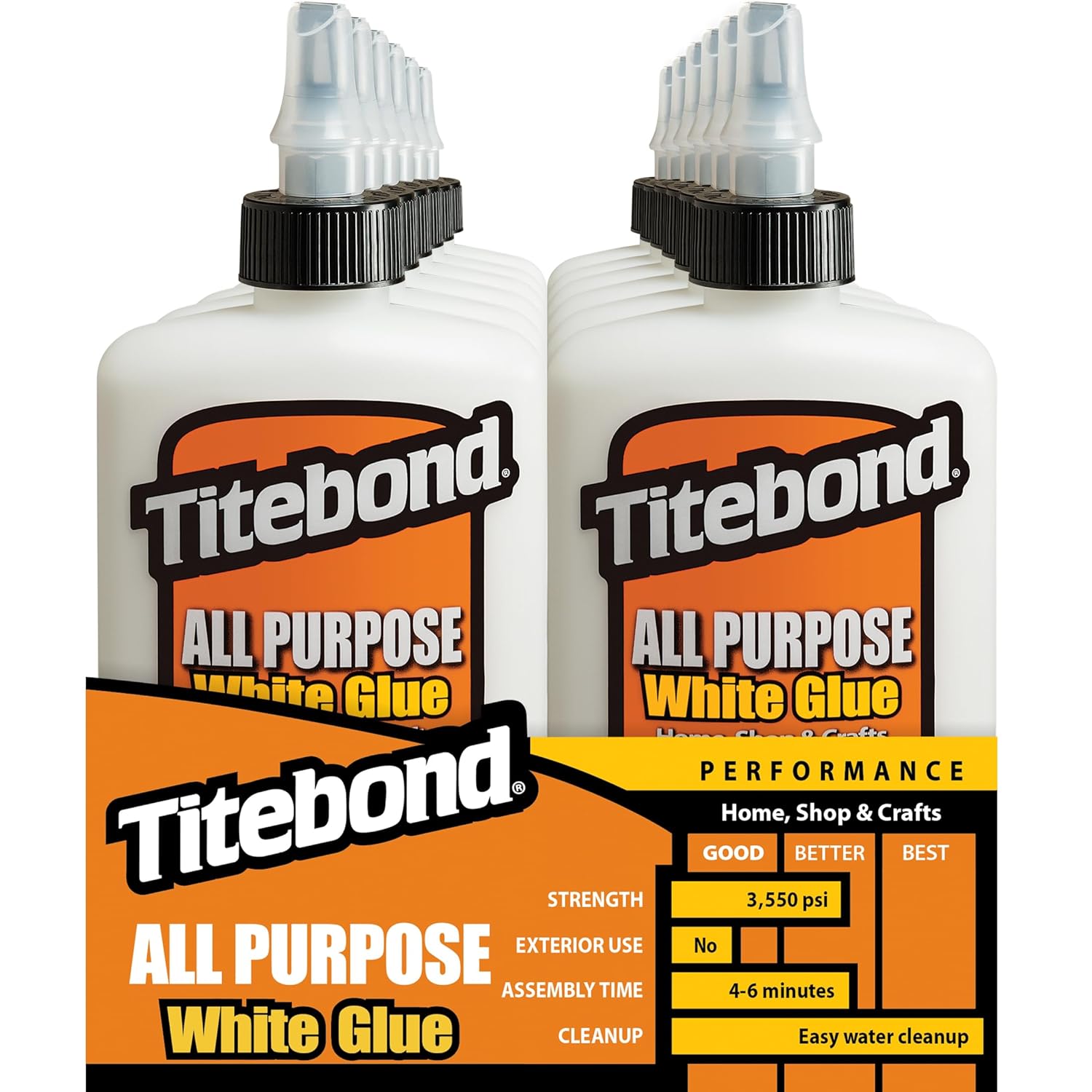 Titebond All Purpose White Glue, Home, Shop, School and Crafts, Versatile, Dries Fast and Clear, Easy-to-Use, Water Cleanup, 16 oz. 12-Pack 5034