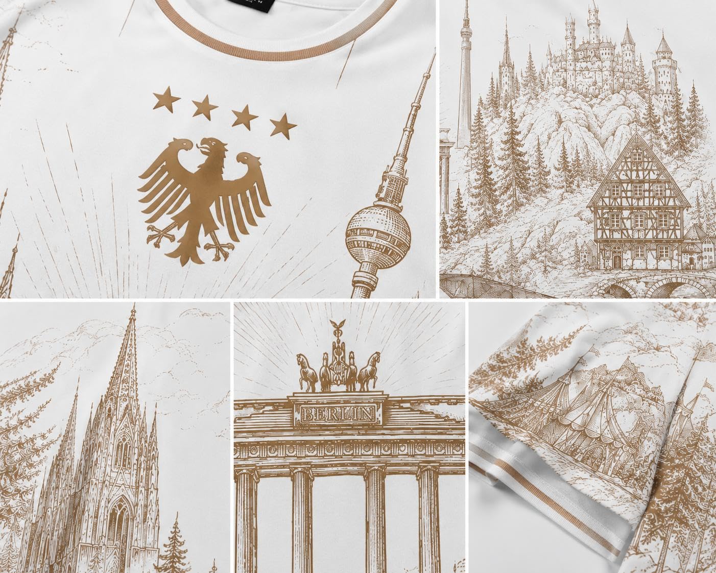 Deutschland Fußball Trikot WM 2026 Herren Kurzarm Shirt, 100% Polyester, Weiß Gold Design, Fan Trikot mit Deutschland Motiv