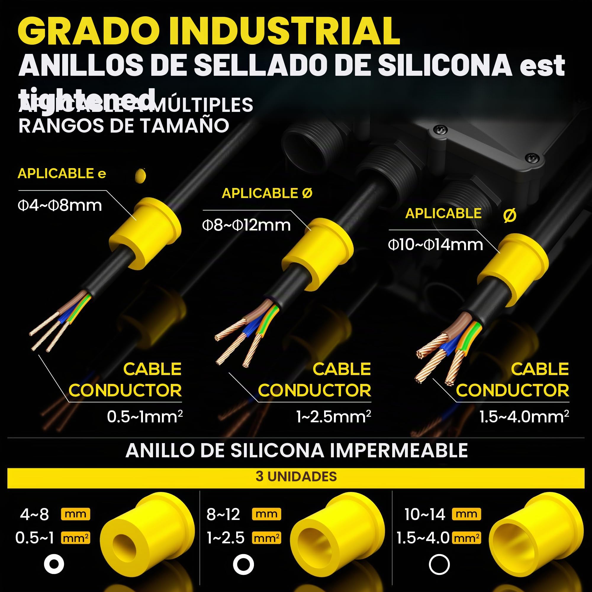 PEBA Cajas de Conexiones Impermeables IP68, Conector de cable estanco, Caja de conexiones de conector de cable Exterior Grande de 4 vías, Apto para cables 4-14 mm Caja Estanca, Negro