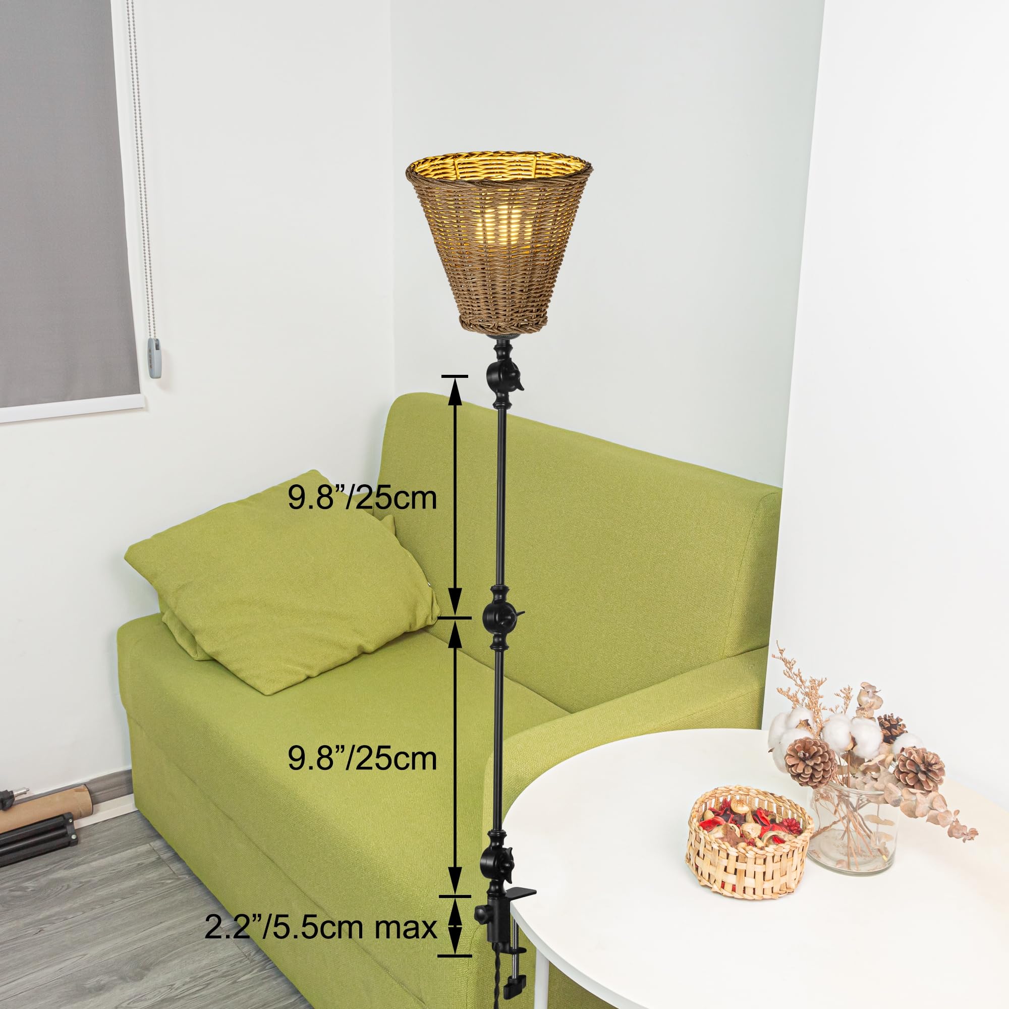 DZ0512 Lampada a morsetto industriale con cavo 2,5, telecomando, lampada da lettura regolabile, dimmerabile, lampada da comodino con braccio flessibile, per scrivania, comodino, libreria