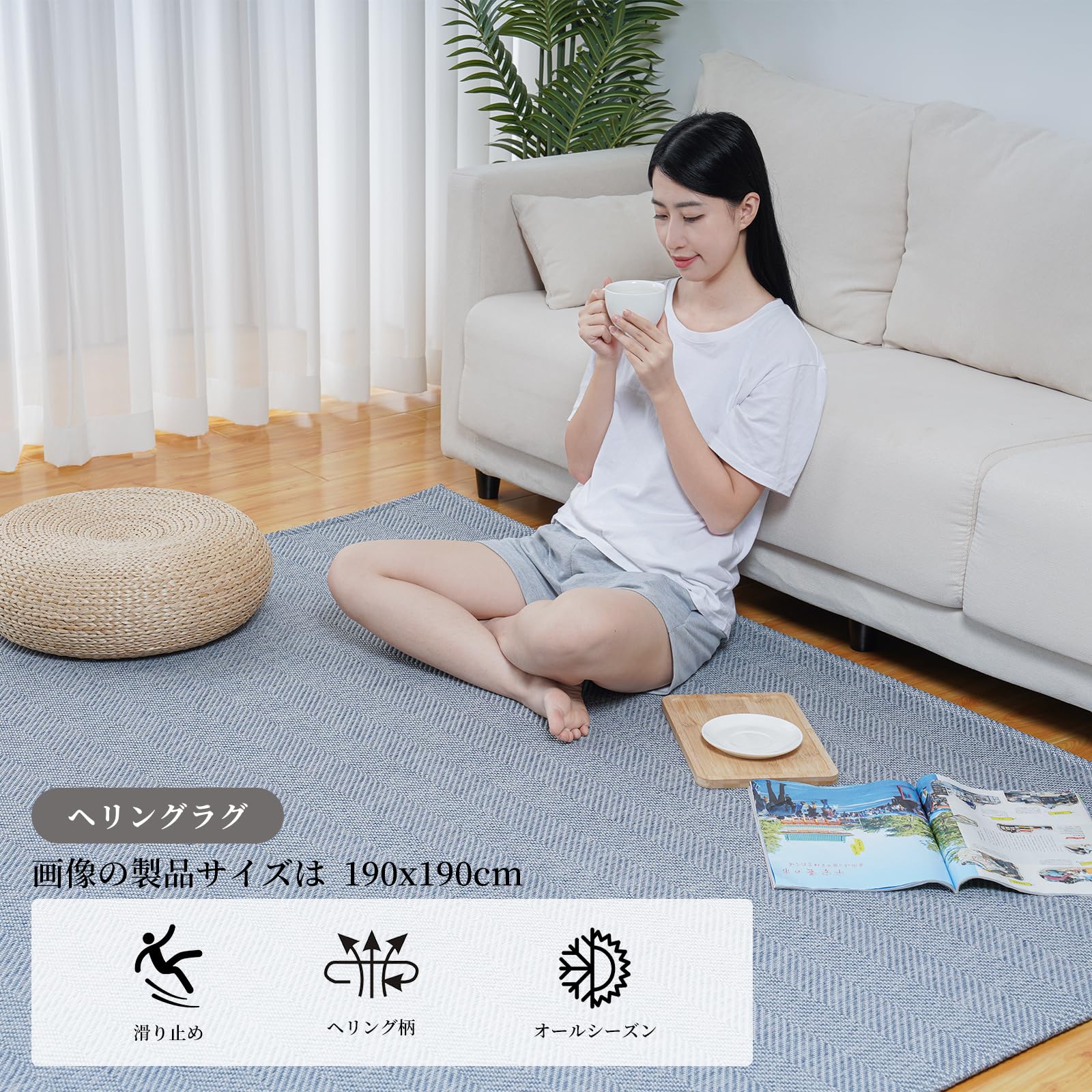 Amazon | HOMFINEラグ カーペット ラグマット 夏用 2畳 床 カーペット