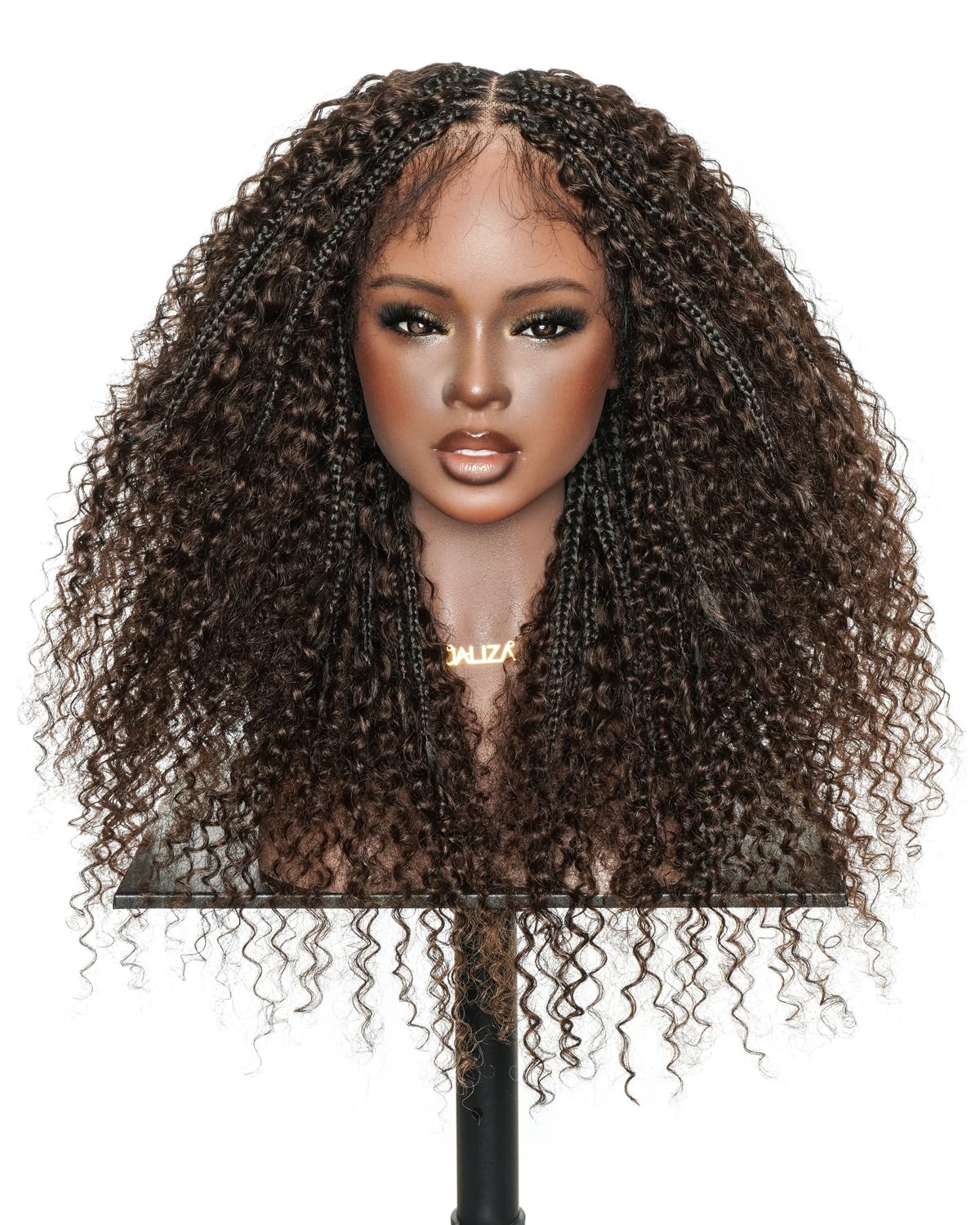 JALIZA Lulu Bora Bora 360 HD Full Lace Boho Braided Wig for Black Women, 250% Density with Human Hair Curls, Pre Bleached Knots, Glueless Sparse Baby Hair (Dark