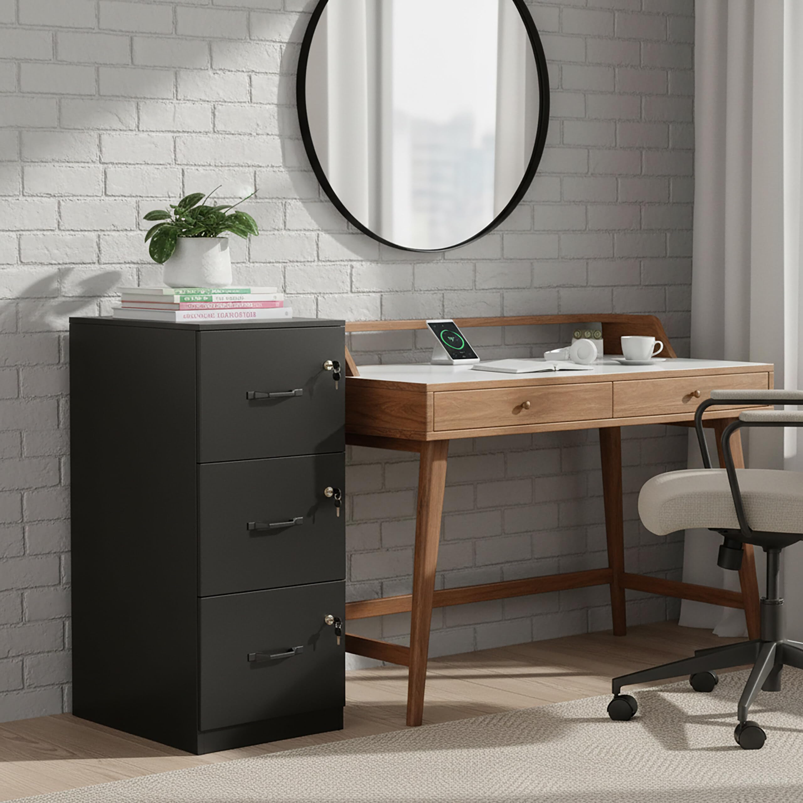 Relaxdays Armadietto Portadocumenti con cartelle sospese, 3 cassetti Serratura, HxLxP: 103 x 40 x