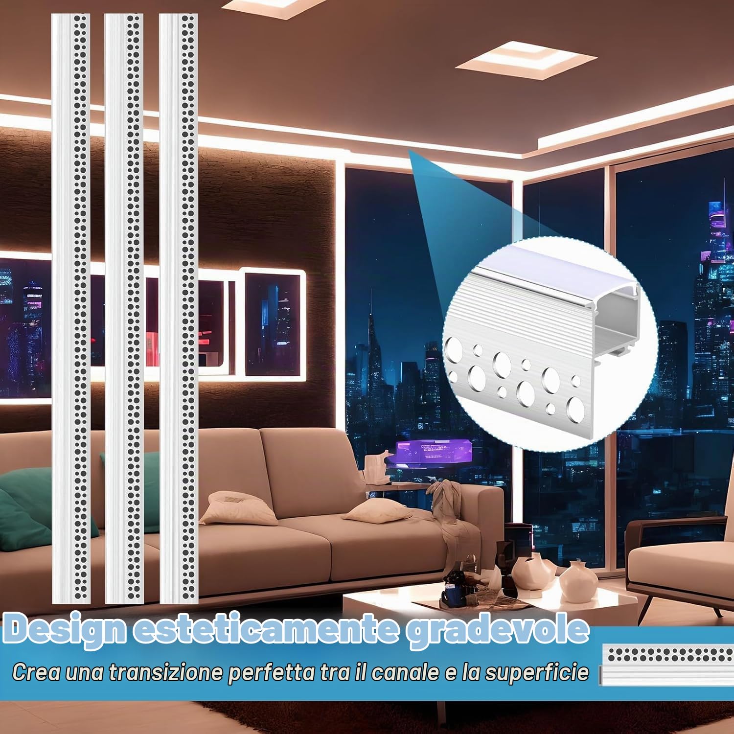 10x Profili Alluminio per Strisce LED da 1 Metri, Profilo in Alluminio da Incasso a LED, Canali di Diffusione Della Luce di Striscia del LED, Bianco
