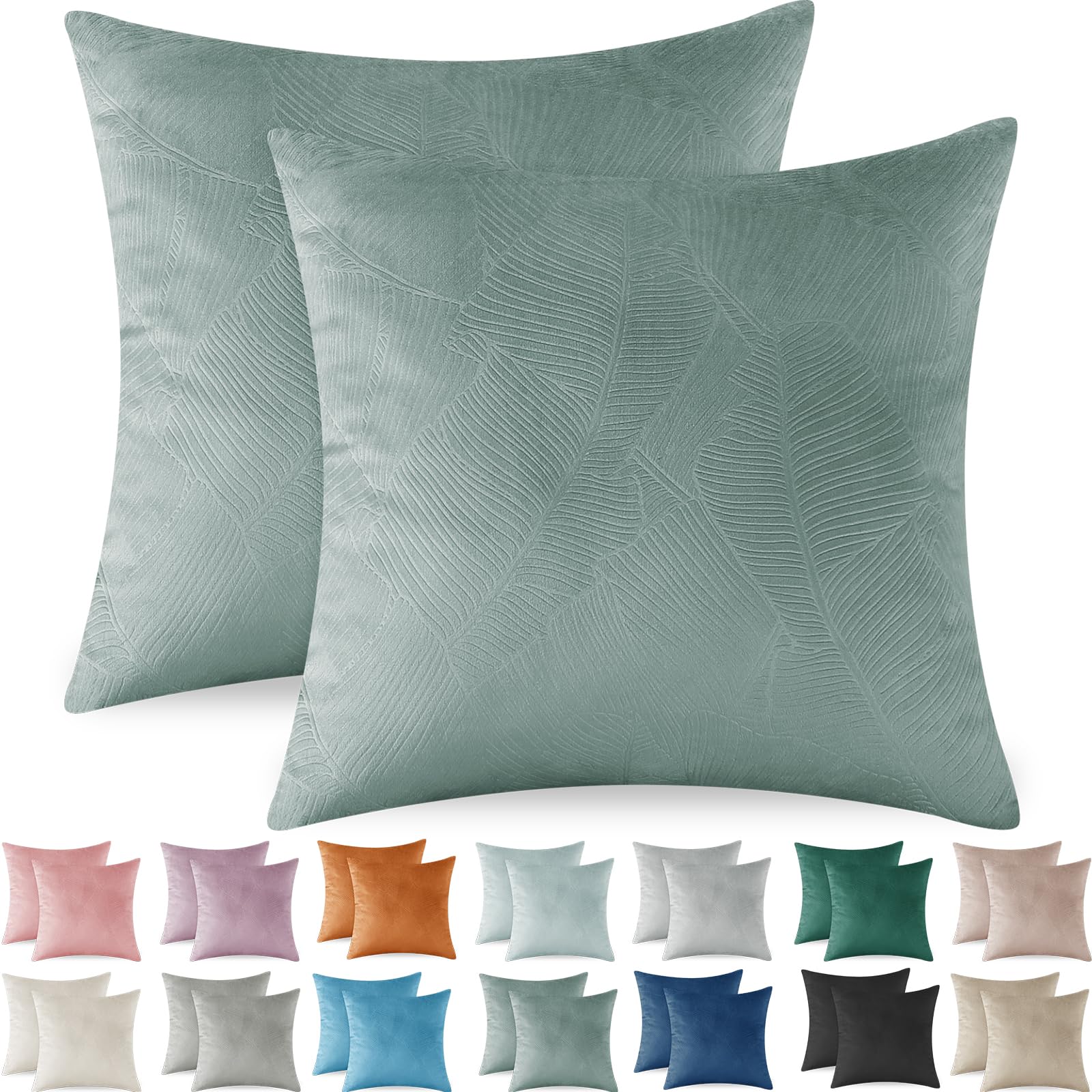 Lot De 2 Taies D'Oreiller En Velours Vert 45x45cm - Luxueuses Avec Cuir Doré Pour Canapé Et Chambre