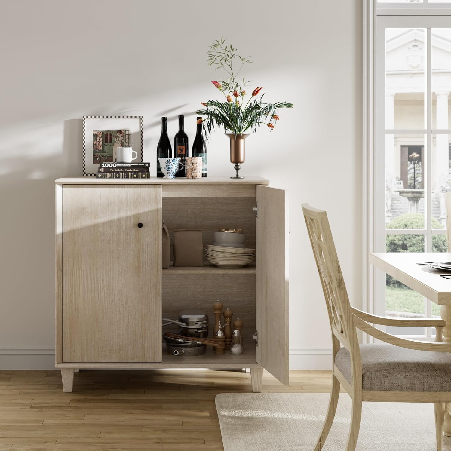 FENSULN Sideboards Buffet Cabinet Wide Credenza Buffet Table with Adjustable Shelf, Modern Kitchen Accent Cabinet with Storage Compartments for Dining Room Living Room, Hallway, Light Oak