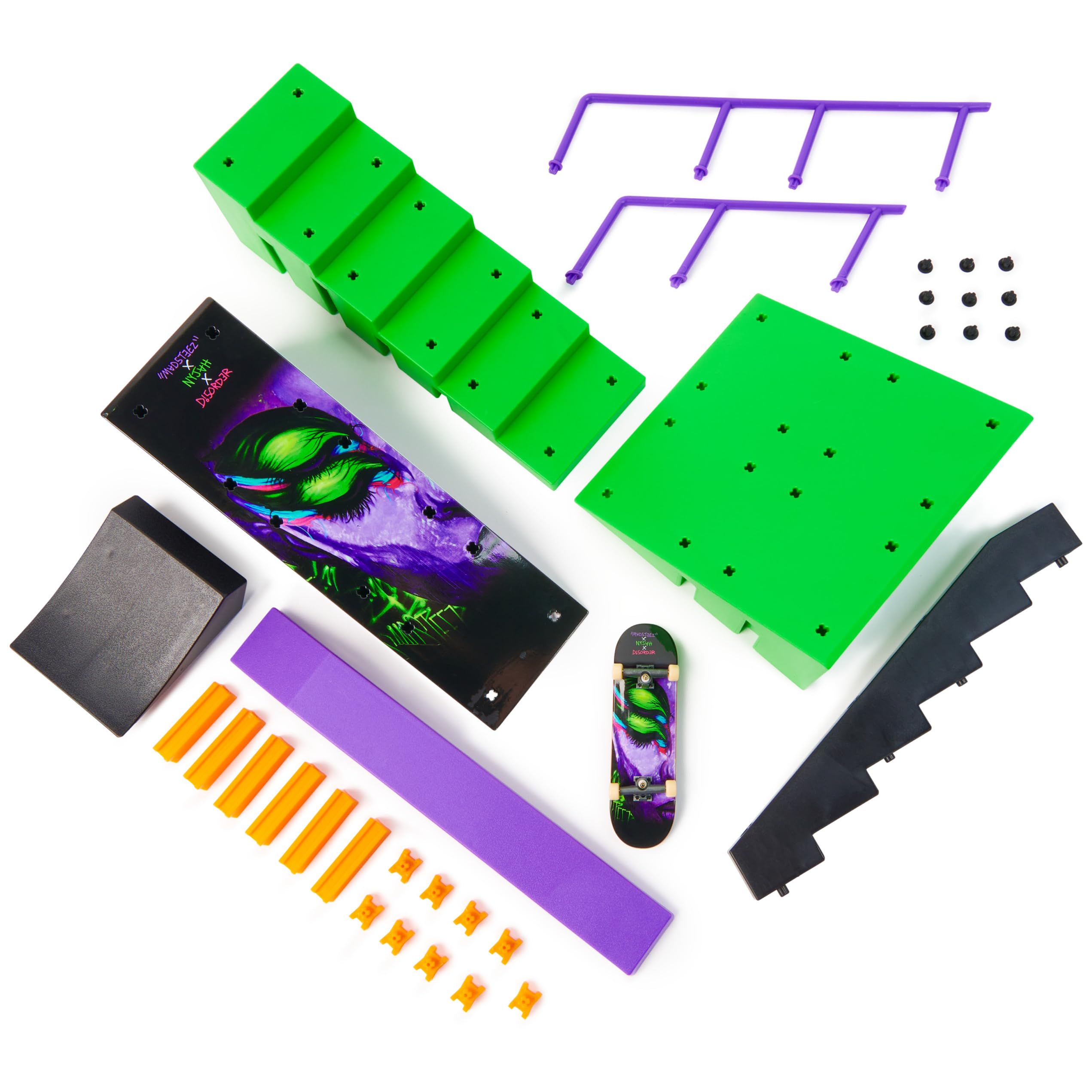 Tech Deck, Nyjah Rail Shredder Skatepark, X-Connect Park Creator, Set di Rampe Personalizzabile con Fingerboard Speciale, Giocattoli per Bambini da 6 Anni in su