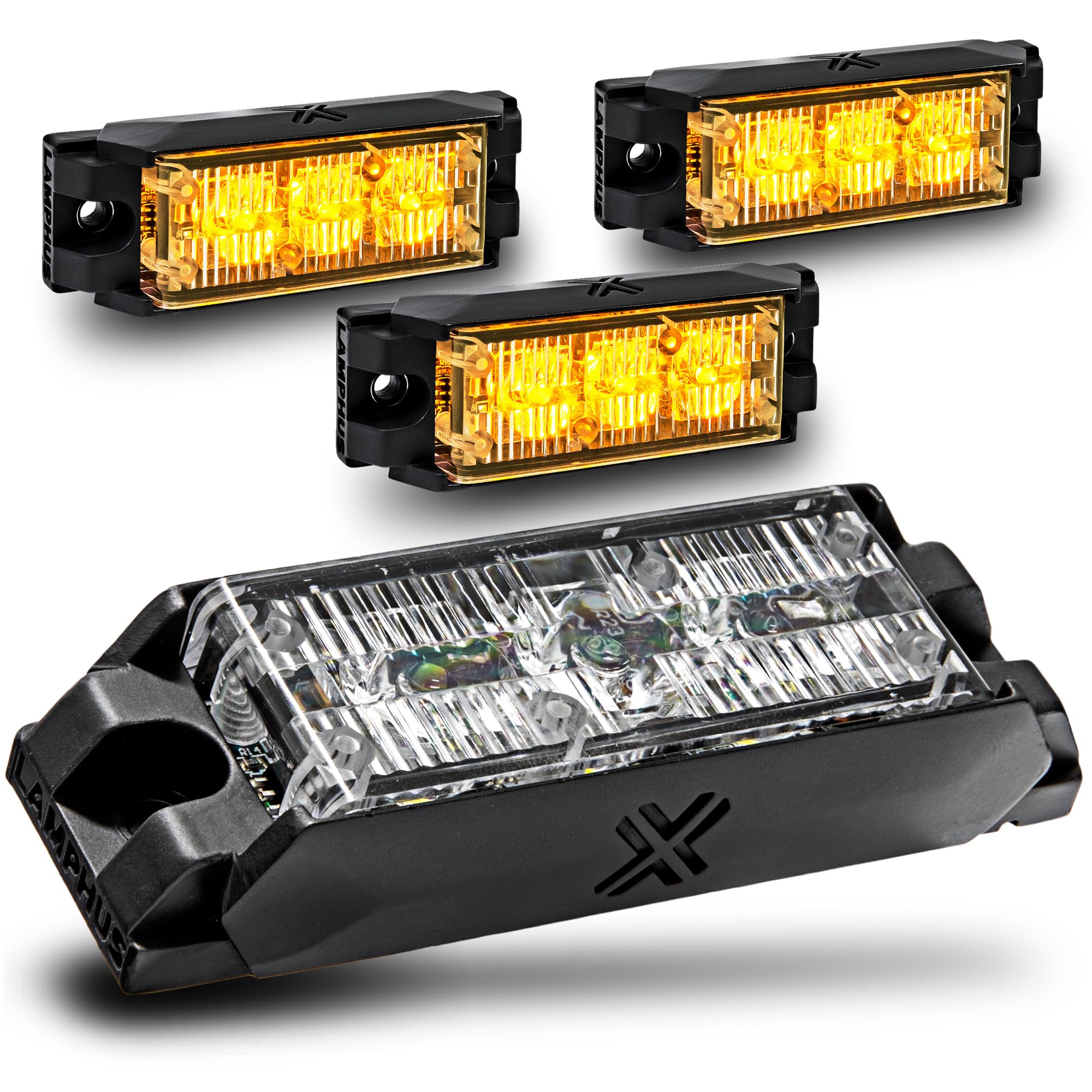 LAMPHUS NanoFlare 4pc 3W Amber LED Police Grill Strobe Warning Light, Truck
