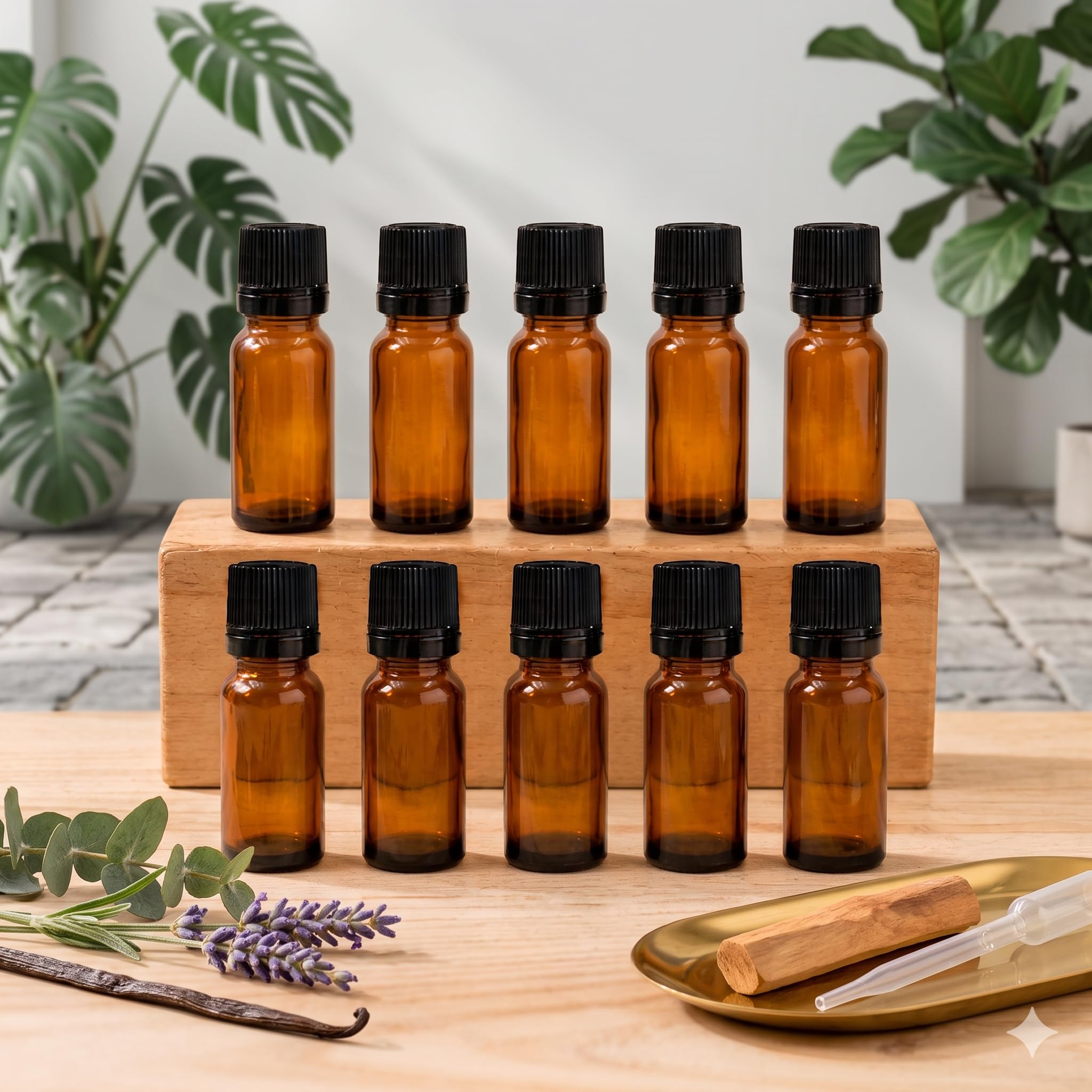 Pack of 10 Essential Oil Sample Bottles 5ml Amber Glass-image-47