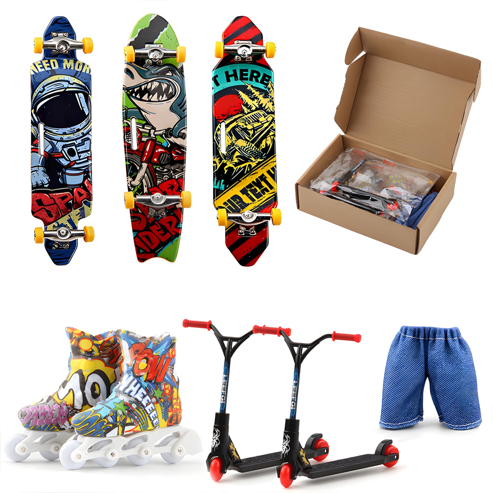 Orsefeliy 7Pcs Metal Finger Scooter Set, Interactive Finger Skateboards with Roller Skates & Pants
