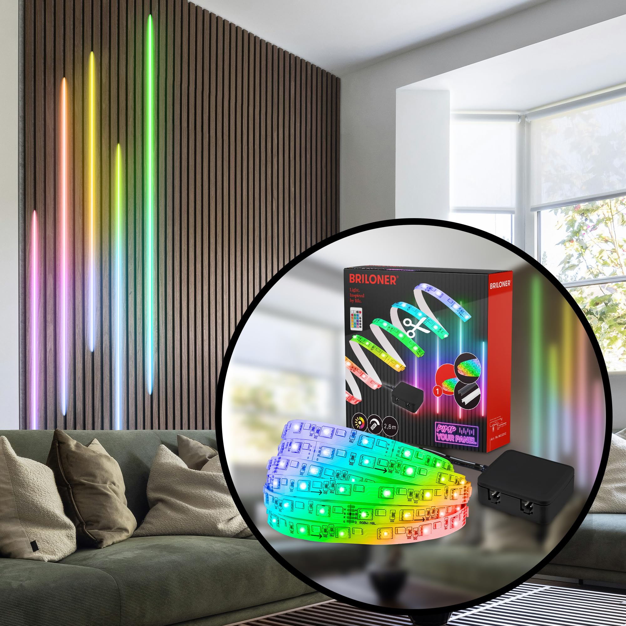 BRILONER Pimp your Panel LED Strip Starterset – RGB + Warmweiß, 2,6 m