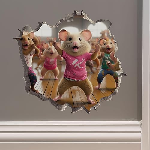 Cardio Dance Workout Mice in Mouse Hole Calcomanía - Pegatina de pared 3D con agujero de ratón