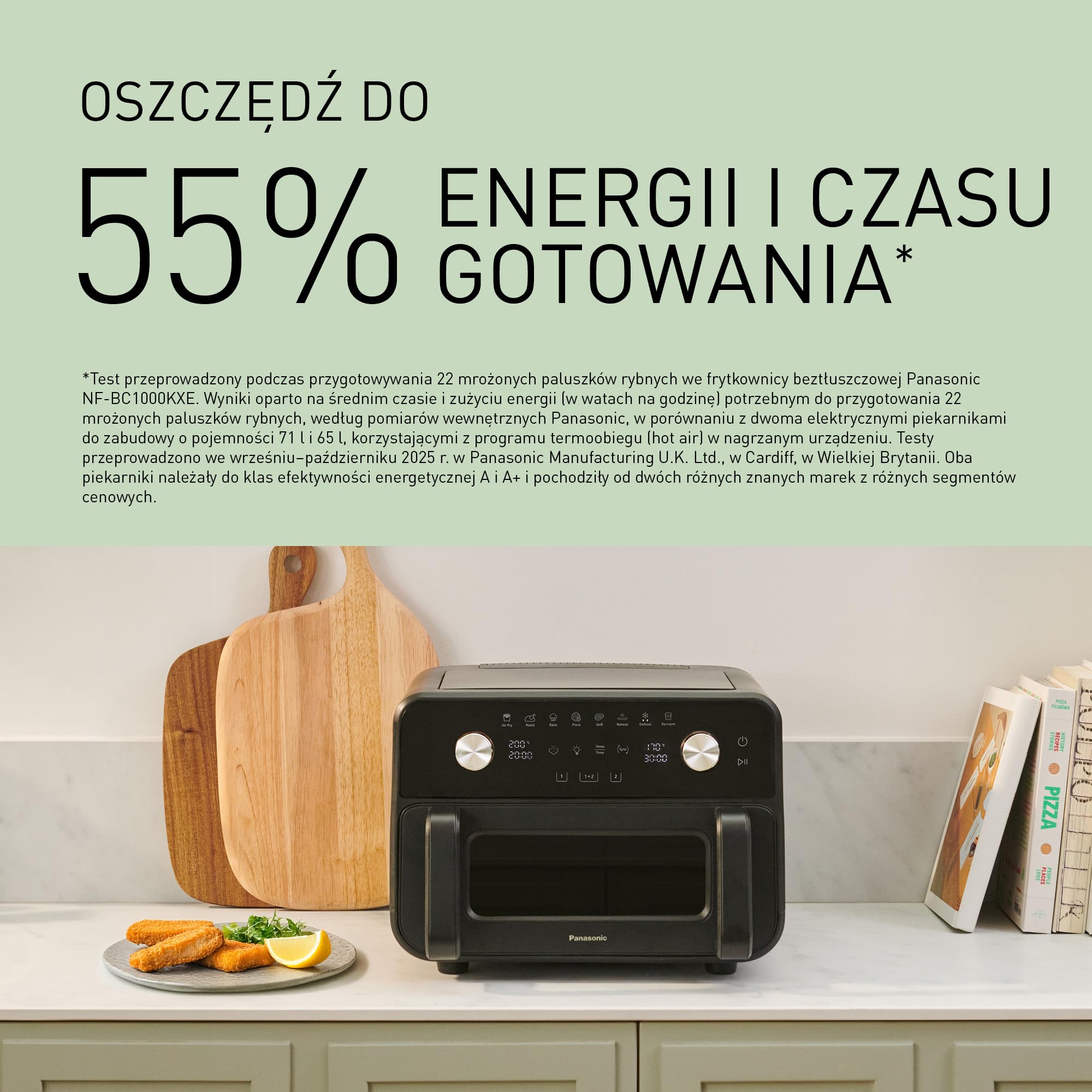 Panasonic NF-BC1000KXE Frytkownica beztłuszczowa Air Fryer Flex z okienkiem, 30°-230°C, 9,6 L, podwójny kosz, delikatna para, 8 programów, łatwe czyszczenie, czarna
