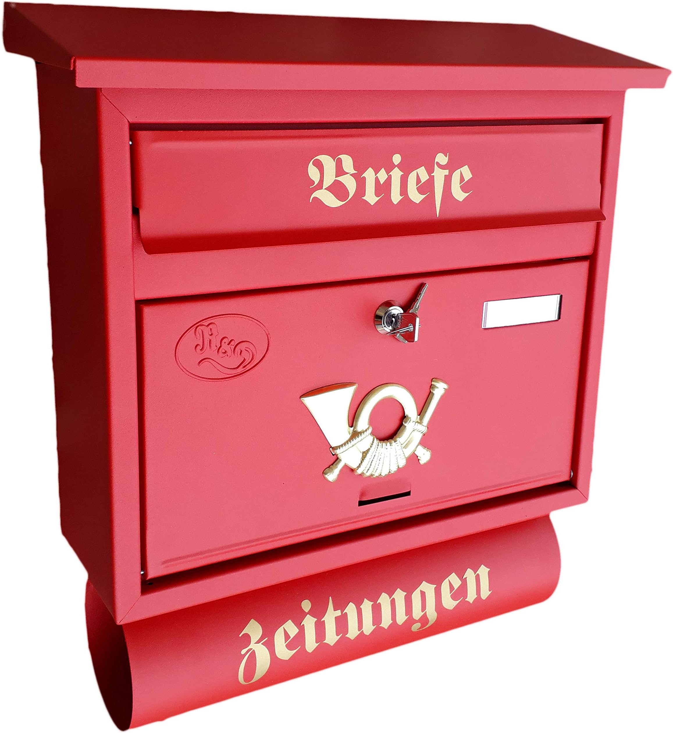 Großer Briefkasten/Postkasten XXL Rot matt mit Zeitungsrolle Flachdach Katalogeinwurf