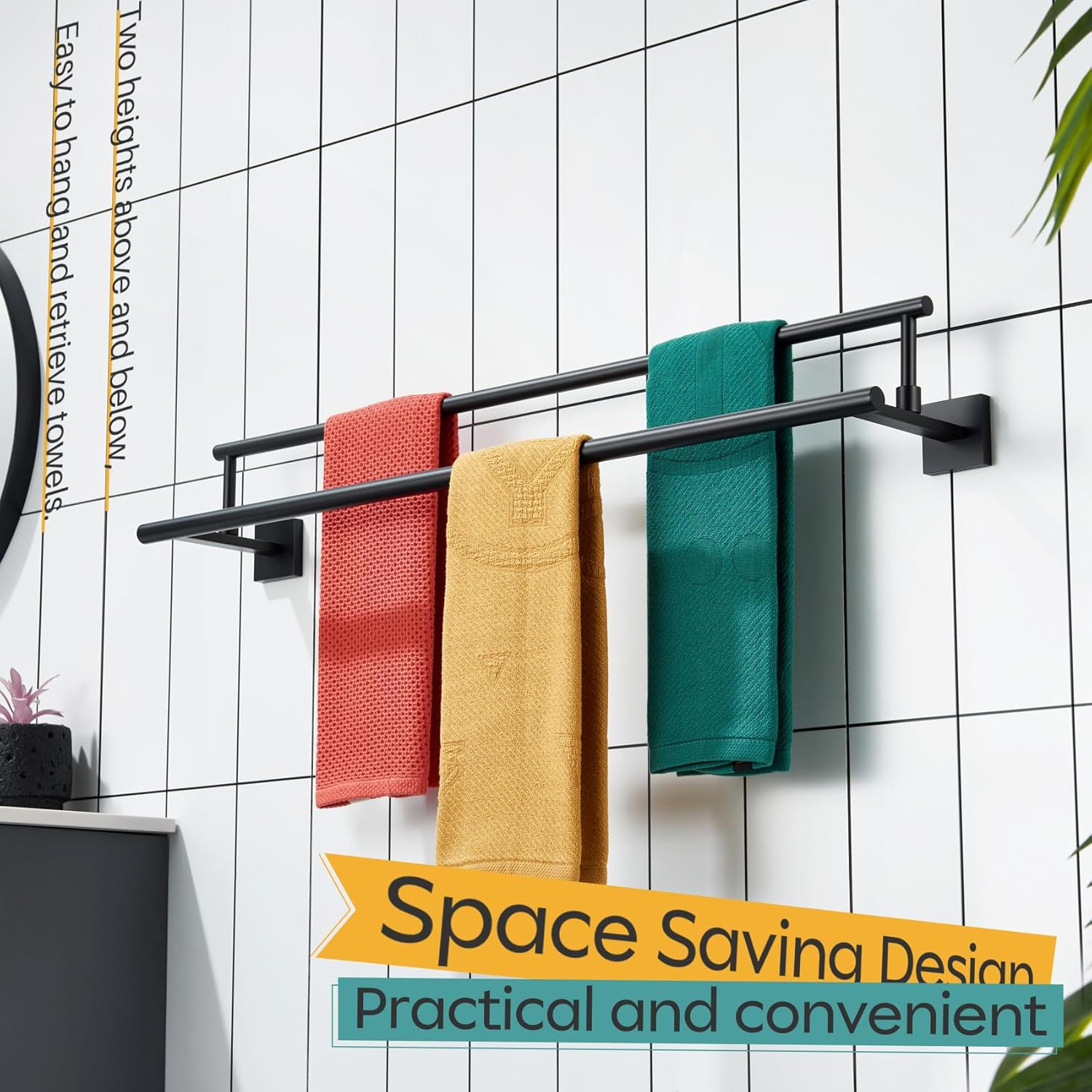 KOKOSIRI Bathroom Towel Bars 32-Inch Double Towel Rails Matte Black Towel Holder Overlength for Kitchen Garage Stainless Steel B5009BK-L32 - Image 6