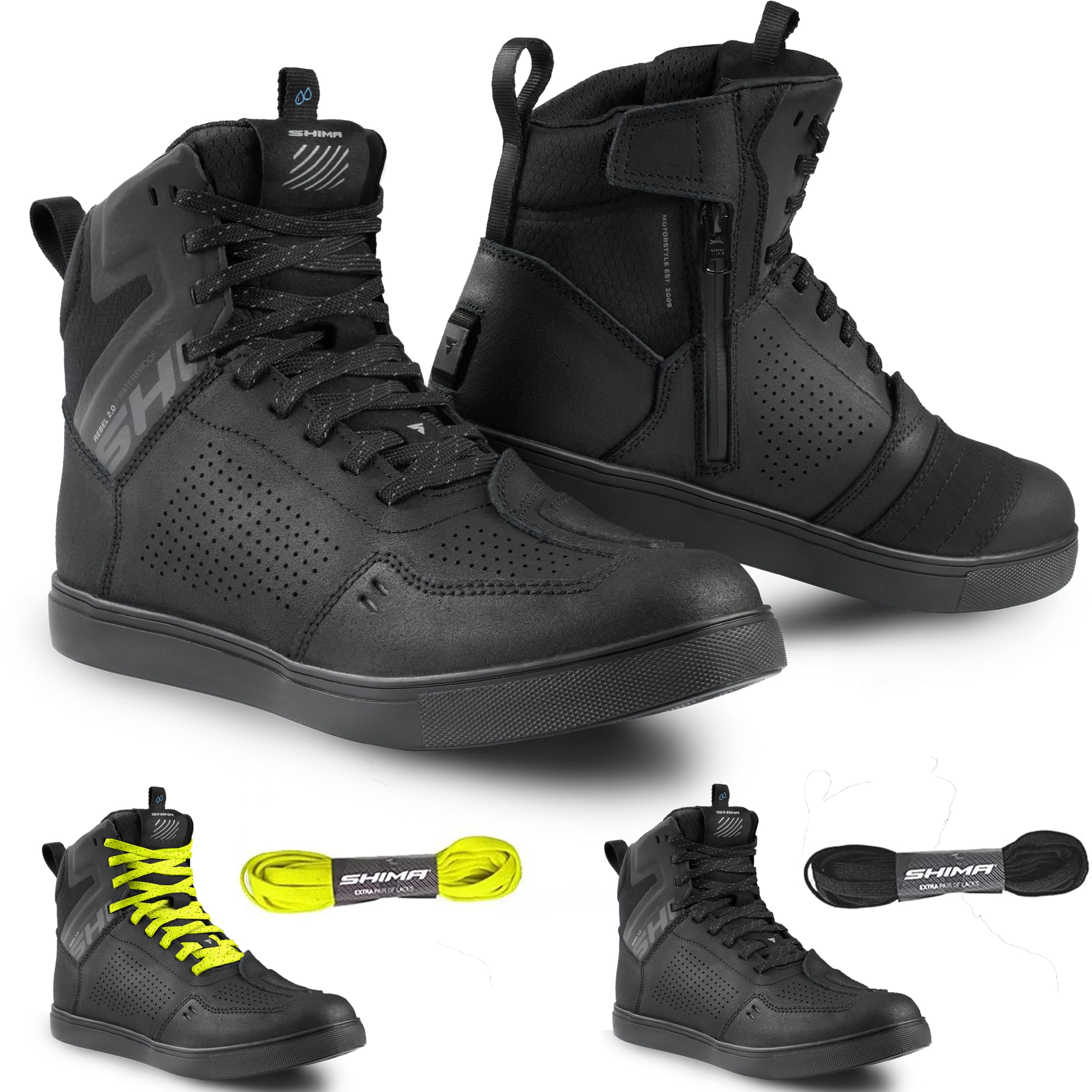 Shima Men's Black Rebel 2.0 Perforated Waterproof Motorcycle Shoes