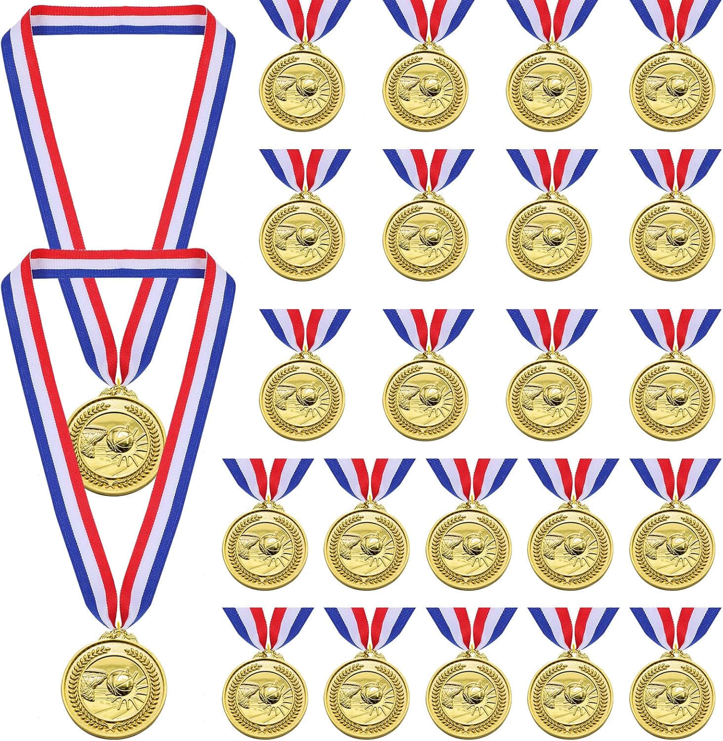 UOIENRT 24Pcs Soccer Basketball Medals, Gold Award Medals for Kids, Sports Competitions, Celebration, Sports Meeting, Party Favors(5cm)