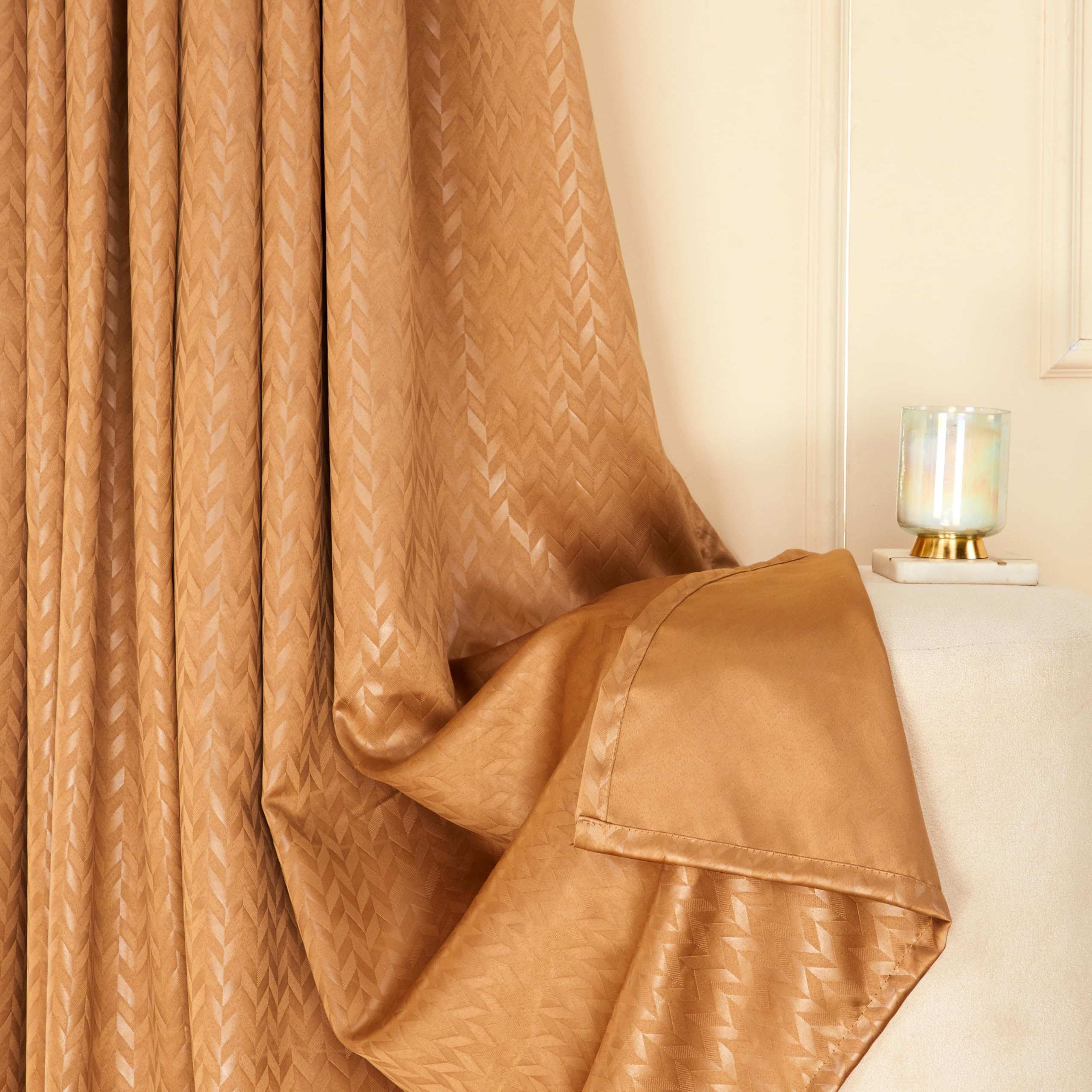 Amazon Basics - Room Darkening Blackout Door Curtains, 100% Room Darkening | 7 Feet |Set of 2| Embossed | Self Deisgn |for Living Room and Bedroom | 115cmx 210cm, Color- Coffee