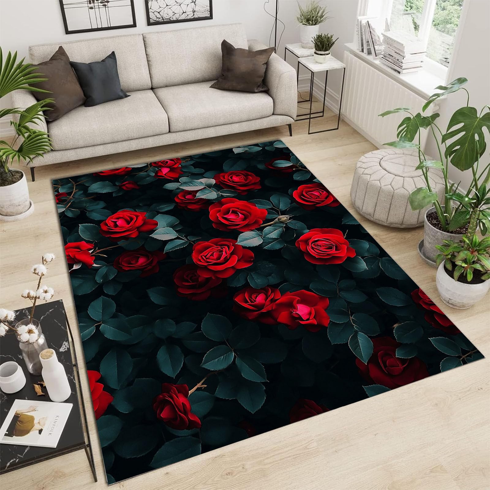 Tapis lavable enfant et salon antidérapant style bohème rouge 60x90cm