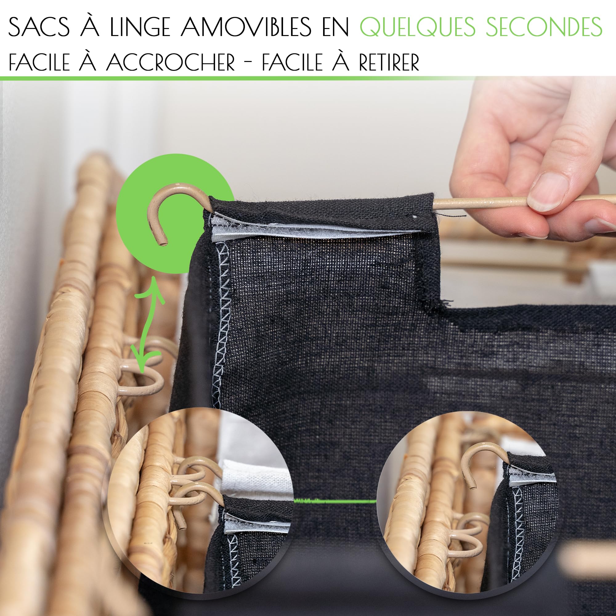 naturlik Panier à Linge 2 Compartiments (120L) – Trieur de Linge avec Sacs Amovibles & Couvercle – Jacinthe d'Eau Tressée à la Main – Corbeille à Linge pour Salle de Bain, Chambre & Buanderie – 58x34x