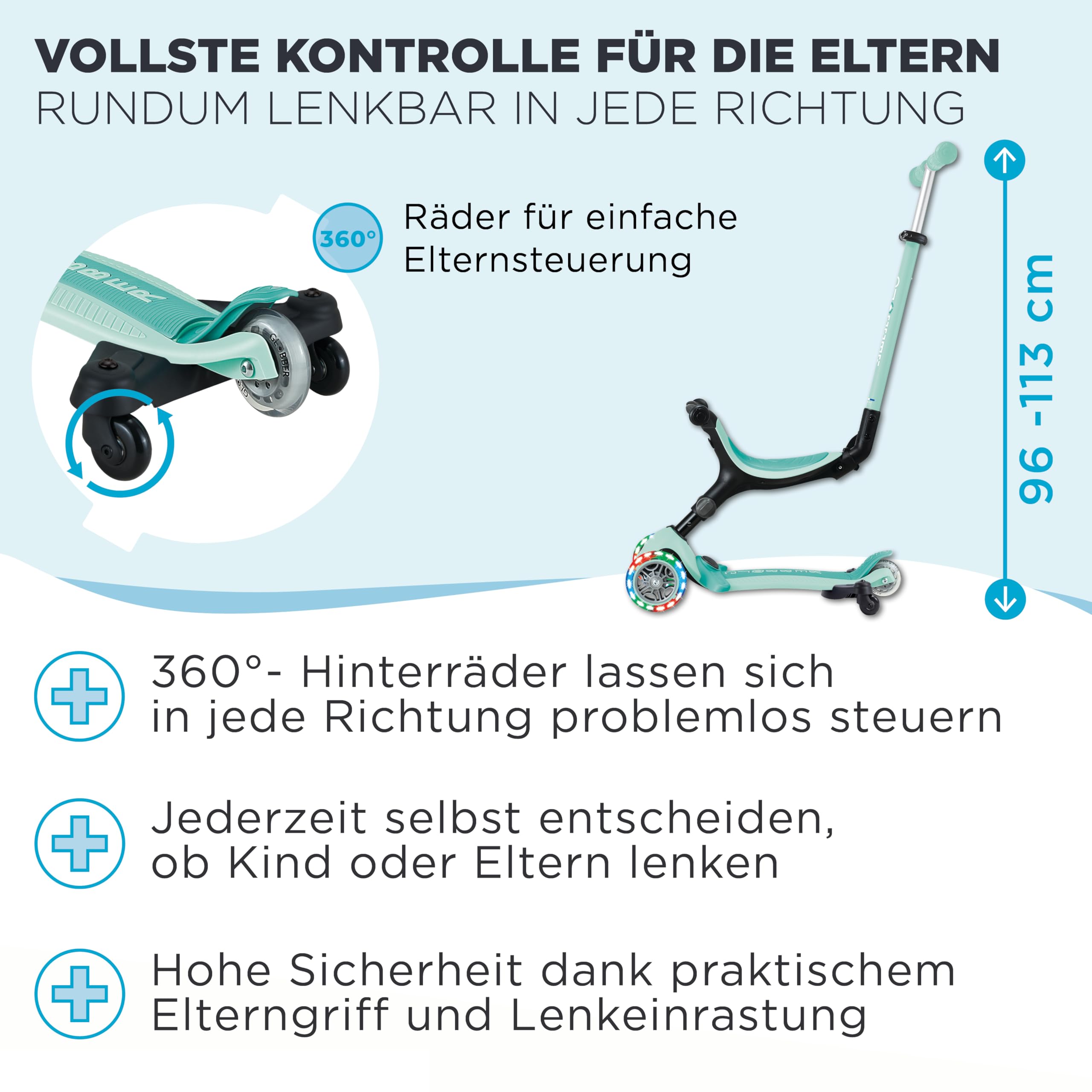 Globber Go Up Active Beleuchtung, 360 Grad, Evolutionärer Roller mit Sitz und Lichtern für Kleinkinder ab 15 Monaten