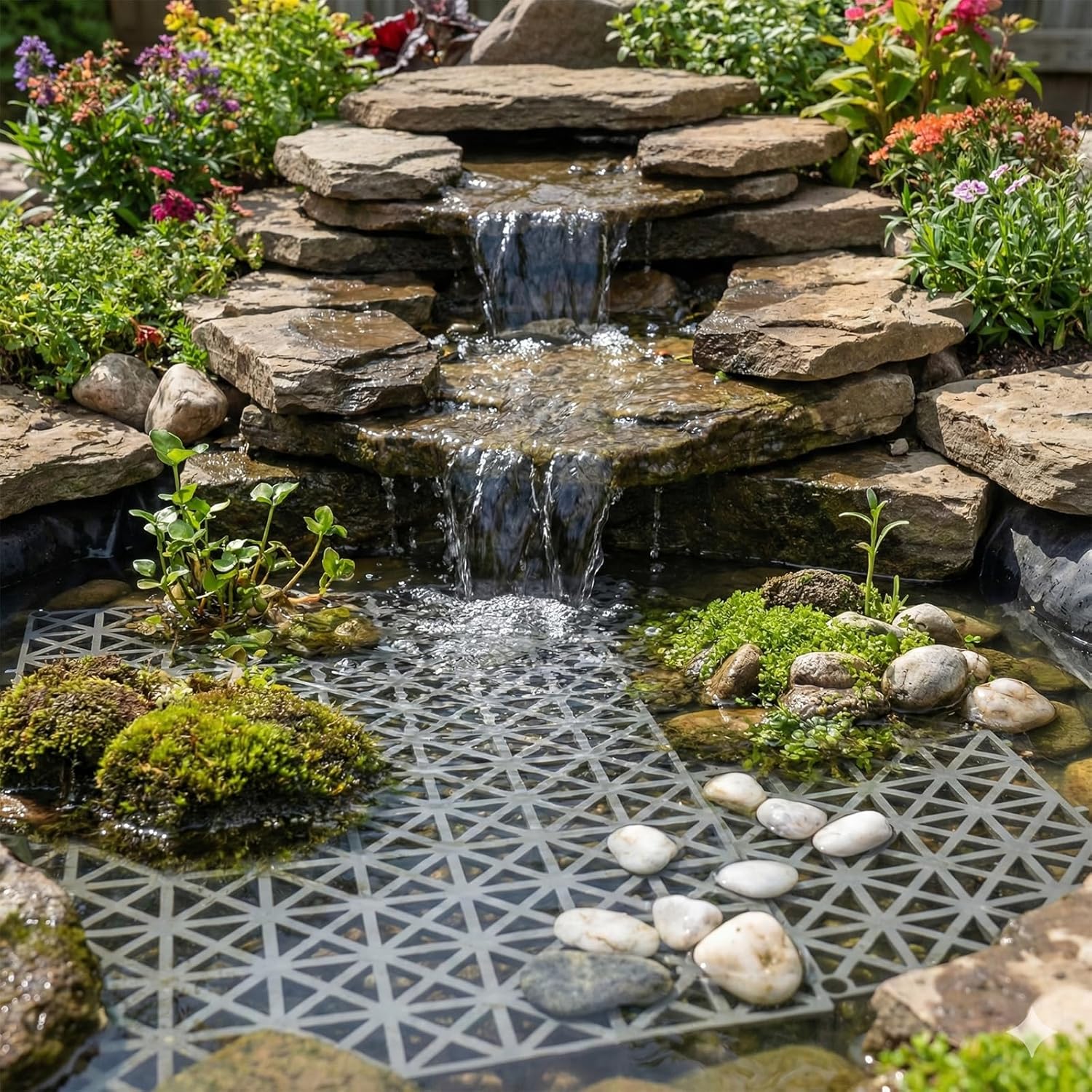 lukar 3 Pack Fountain Basin Grates, 24 × 12 inches, Heavy Duty Plastic Fountain Basin Grate, Pond Water Features Basin Hide Reservoir for Water Garden, Fountains, Landscaping Decor