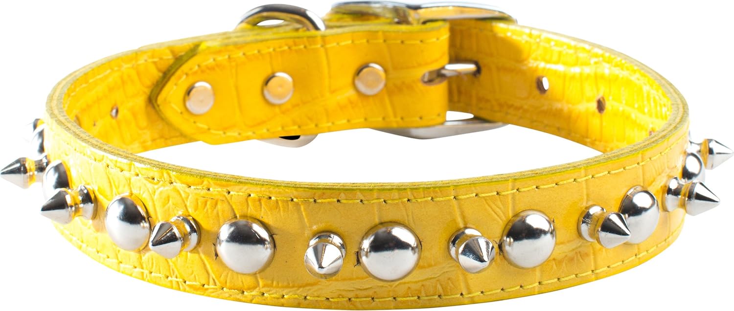 Faux Crocodile Signature Leather Pet Collar with Spike and Stud Ornaments, Black, 1 by 24"