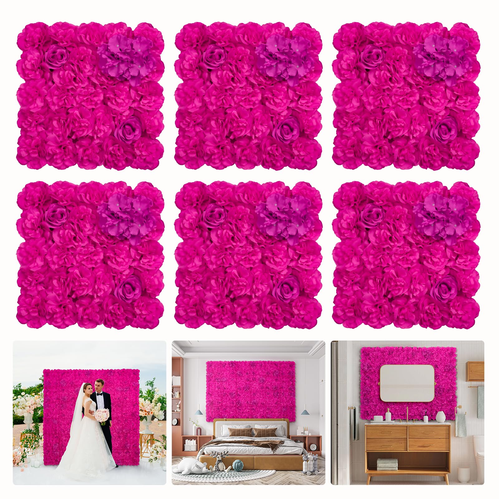 Amazon.com: RIDDSEE Flower Wall Backdrop 6 Piece of 16.5x16.5 Inch