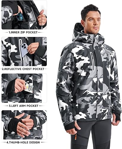 Miniatura 3 de Heathyoga Chaqueta de esquí impermeable para hombre, chaqueta de snowboard para hombre, chaqueta de nieve, chaquetas de esquí, chaquetas de