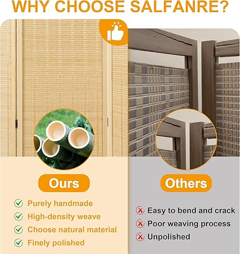 Miniatura 2 de Salfanre Divisor de habitación, divisor de habitación de 6 paneles, pared divisora de habitación, pantalla plegable, 5.8 pies, independiente, tejido