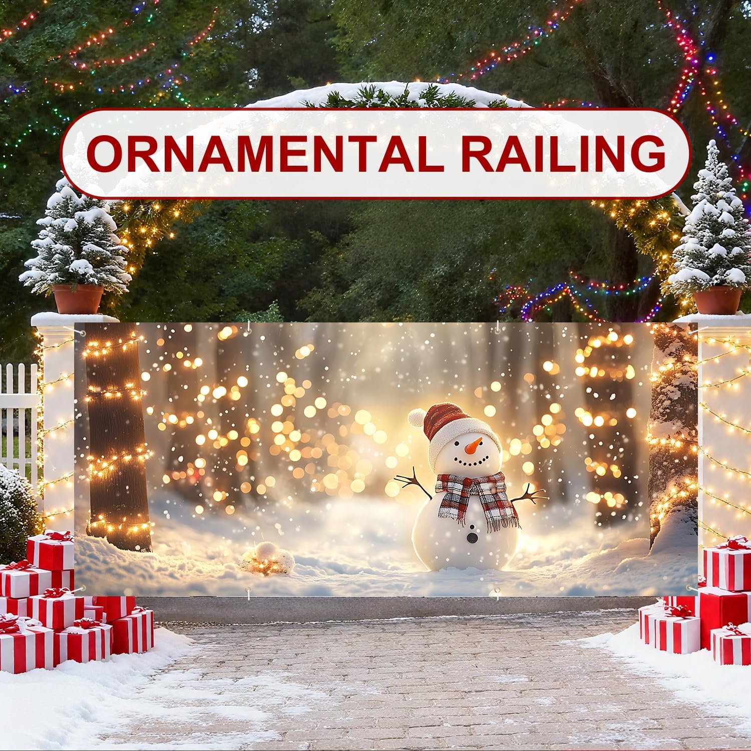 7 x 16 ft Christmas Garage Door Decorations Merry Christmas Decorations Xmas Garage Door Cover, Happy New Year Hanging Banner for Home,Outdoor,Indoor,Party (Snowmen-2, 7x16 ft)