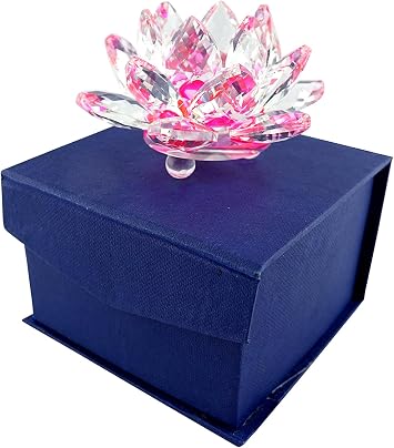 Sapphire Sparkle Crystal 3 inch Decorative Clear Reflection Lotus Flower for Feng Shui Home Decor with Gift Box (Ruby Pink)