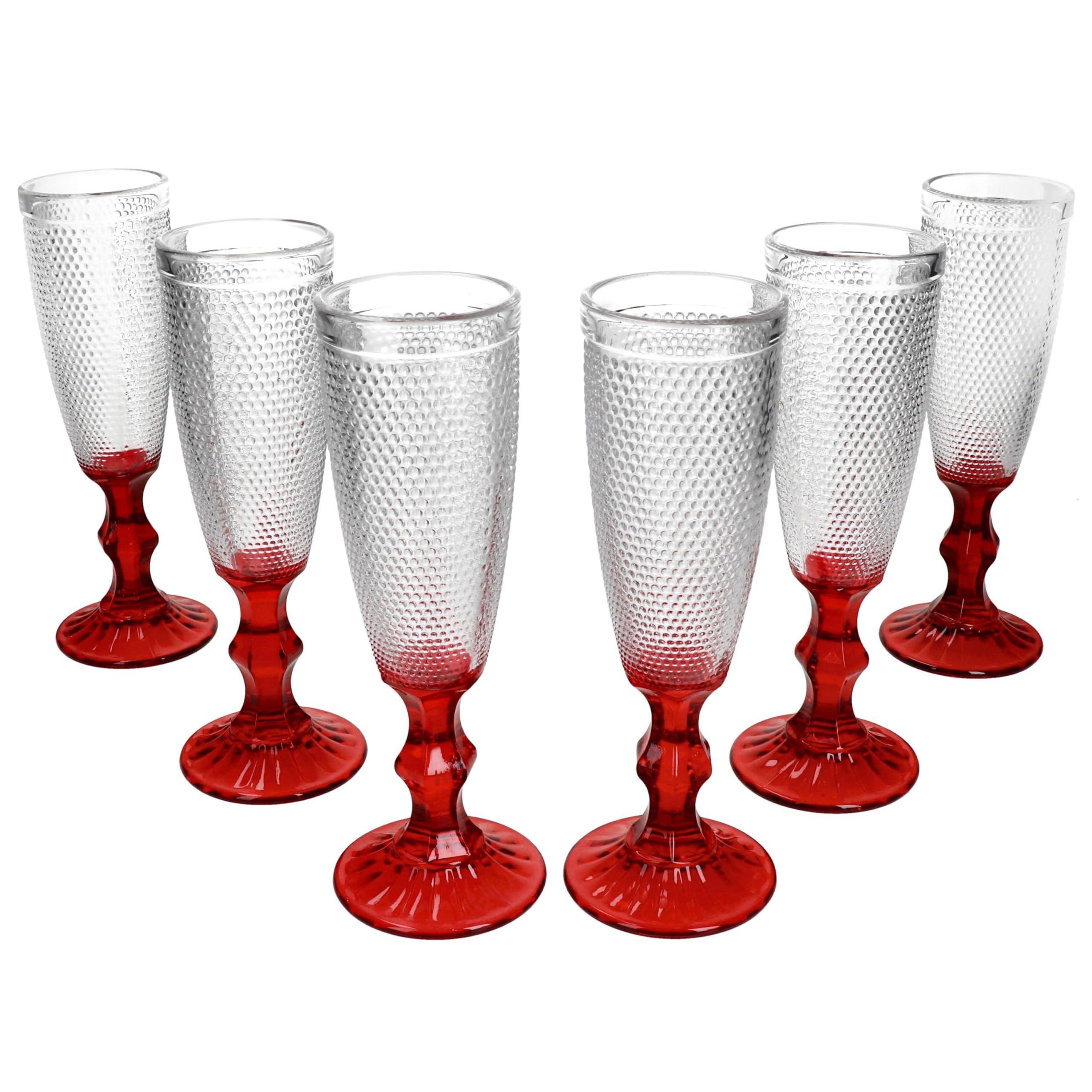 MamboCat Rubin Lot de 6 flûtes à champagne I 150 ml I Flûtes à champagne avec pied rouge I Aspect structuré I Flûtes à champagne hautes pour champagne, prosecco et champagne I Fêtes, Noël, etc.