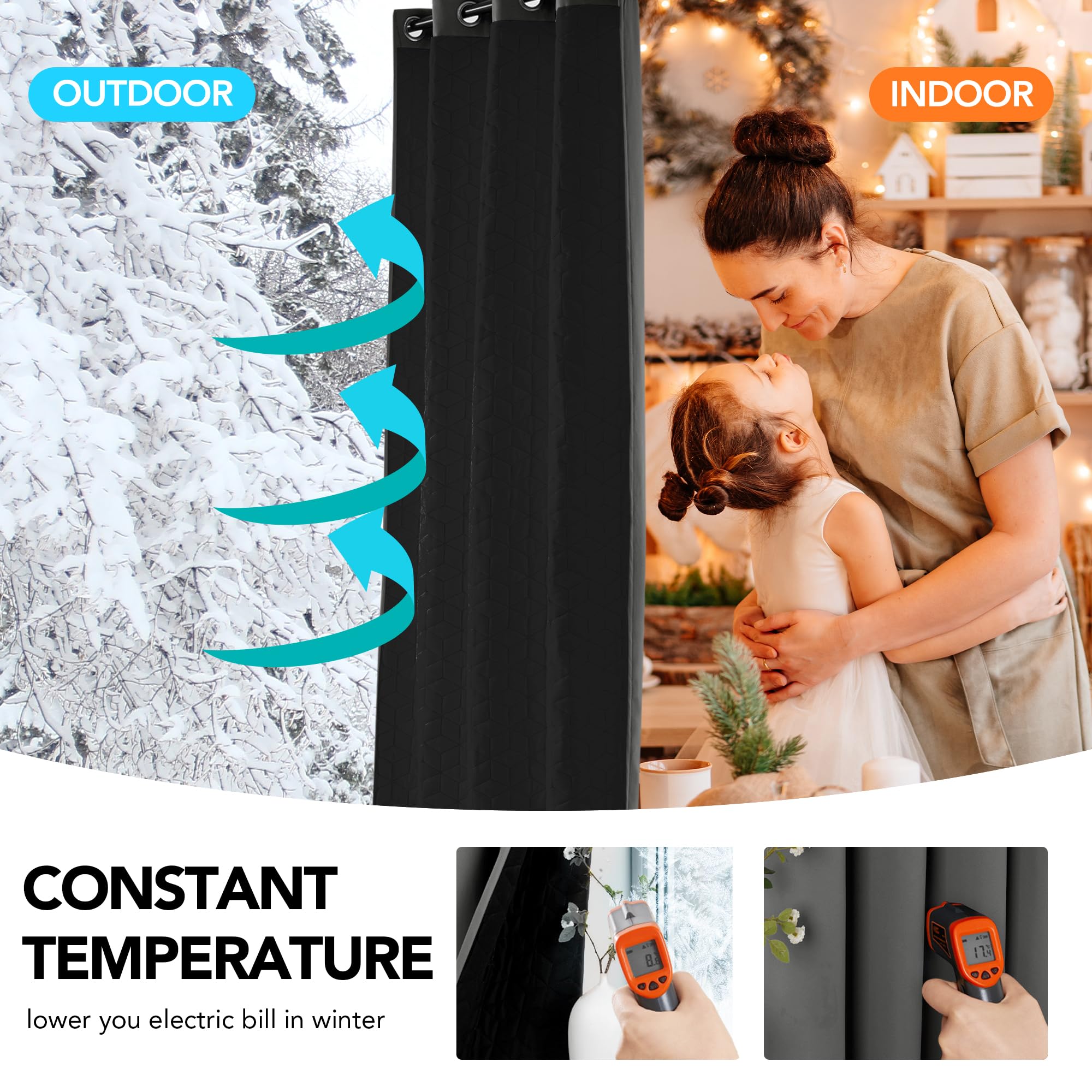 Deconovo Tenda Oscurante Termica Doppio Strato, Antivento, Pesante, Isolante per Freddo e Caldo, Adatta per Finestre e Porte, 200x260 CM, Grigio Chiaro, 1 Pezzo – Certificata OEKO-TEX® STANDARD 100