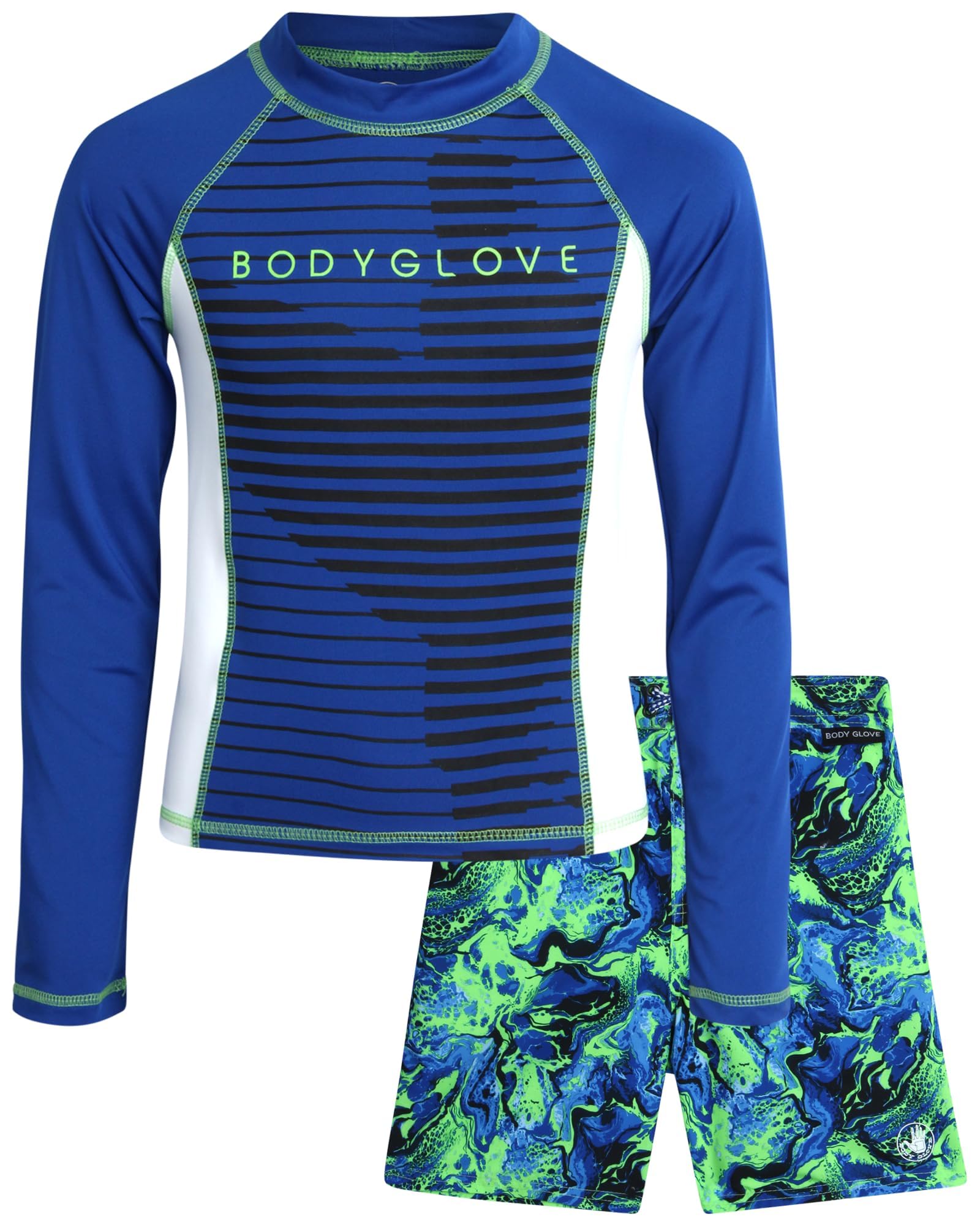 Body Glove Boys 2 Piece Swim Set Rash Guard &amp; Swim Trunks (Sizes 4-12)