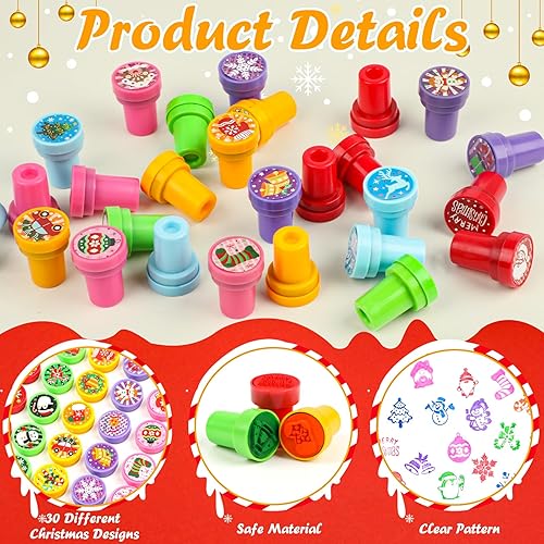 Miniatura 3 de 30 sellos de Navidad para niños, varios sellos de Navidad autoentintados, sellos de Navidad de Papá Noel, copos de nieve, renos para niños, relleno