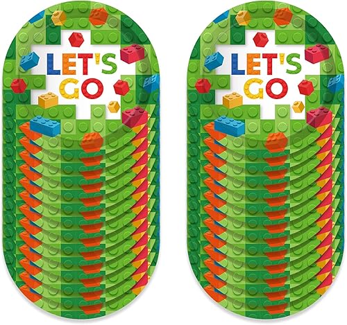 Miniatura 4 de OXYLIPO Bloques de construcción de 9 pulgadas, platos de papel para celebrar fiestas, vajilla redonda desechable, juego de platos de papel para