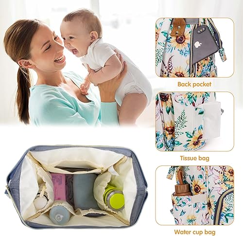 Miniatura 5 de Bolsa de pañales Mochila multifunción para cambiadores de bebé, mochila grande para pañales, chrysanthemum, Classic