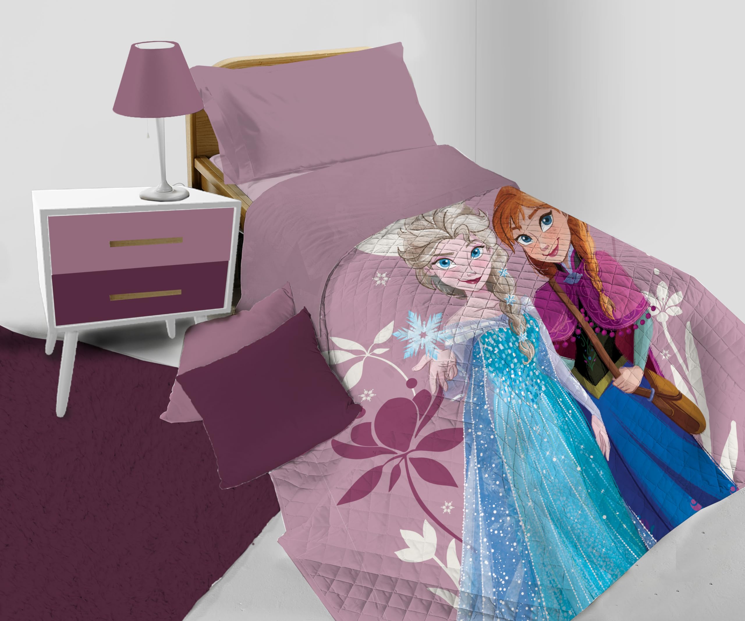 hermet Frozen Couvre-lit matelassé pour lit Simple Printemps pour Enfants, Couette printanière, lit Simple, Couvre-lit mi-Saison tapissé, 100% Microfibre, Produit Officiel