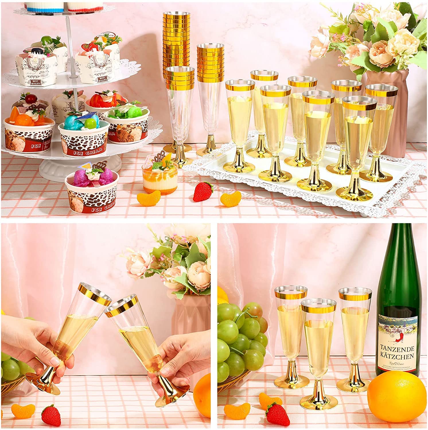 Qtencas Champagnerflöten-Set Aus Edelstahl – 6 Stück, Unzerbrechlich & Isoliert, 170 Ml, Perfekt Für Partys Und Als Geschenk (Gold)